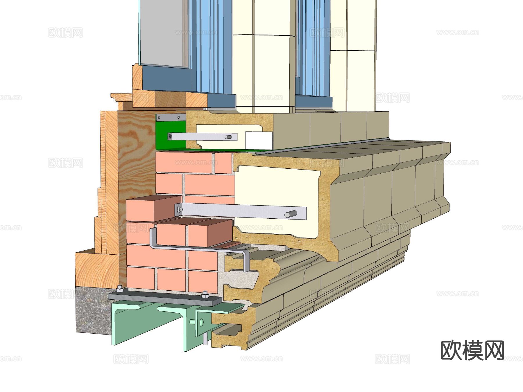 建筑工艺图 木窗安装工艺图su模型