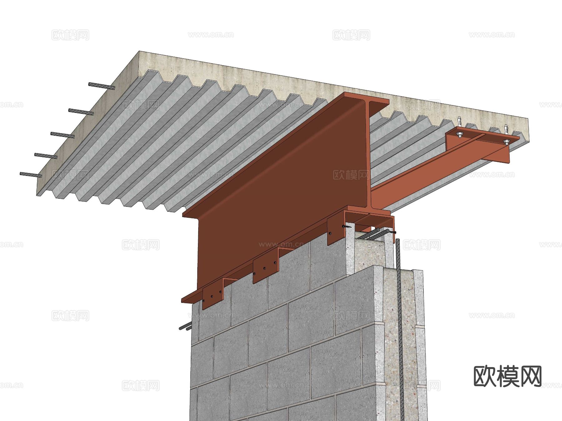 建筑工艺图 钢结构加固楼板su模型