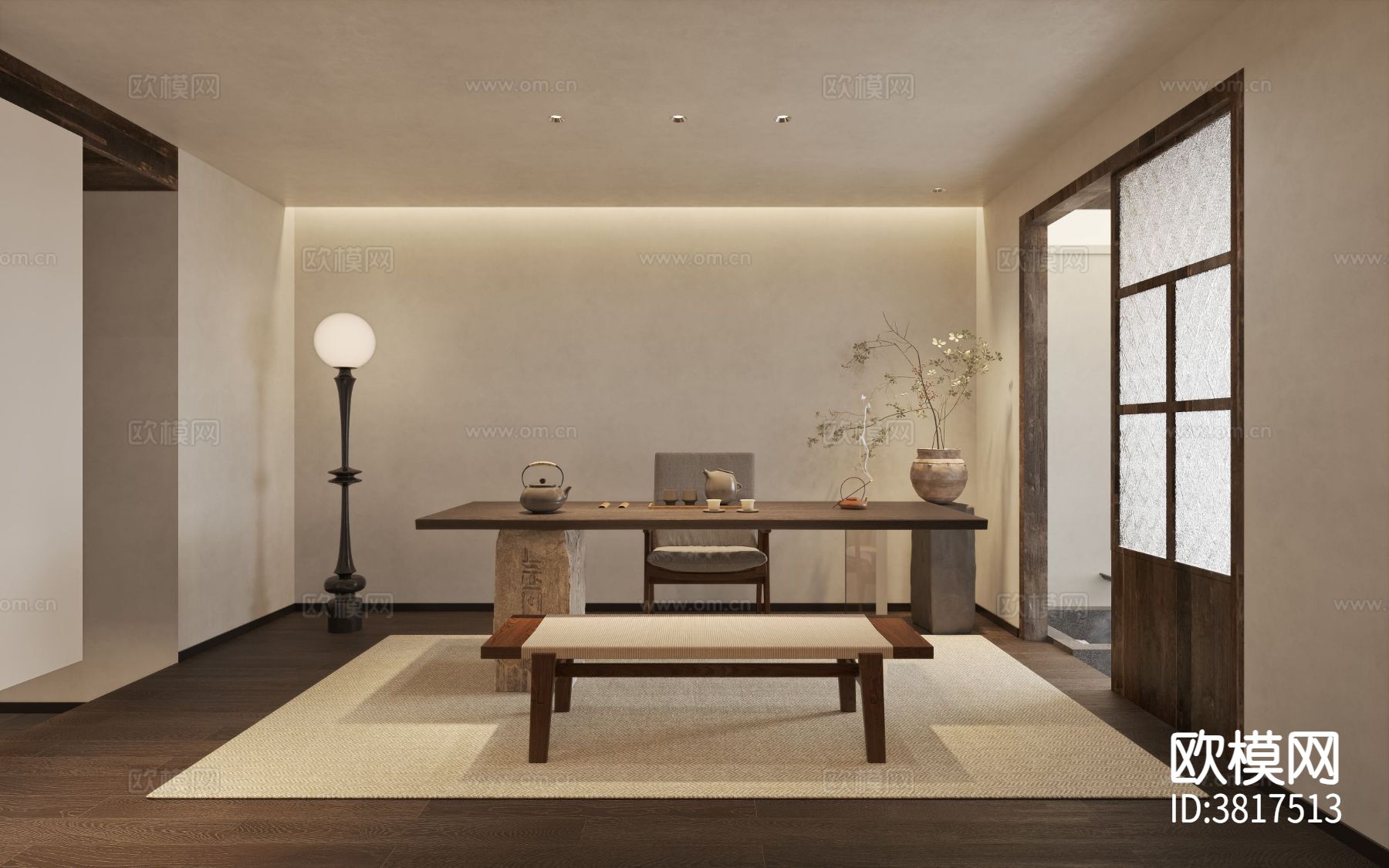 新中式客餐厅装修效果图下载（渲染图2）