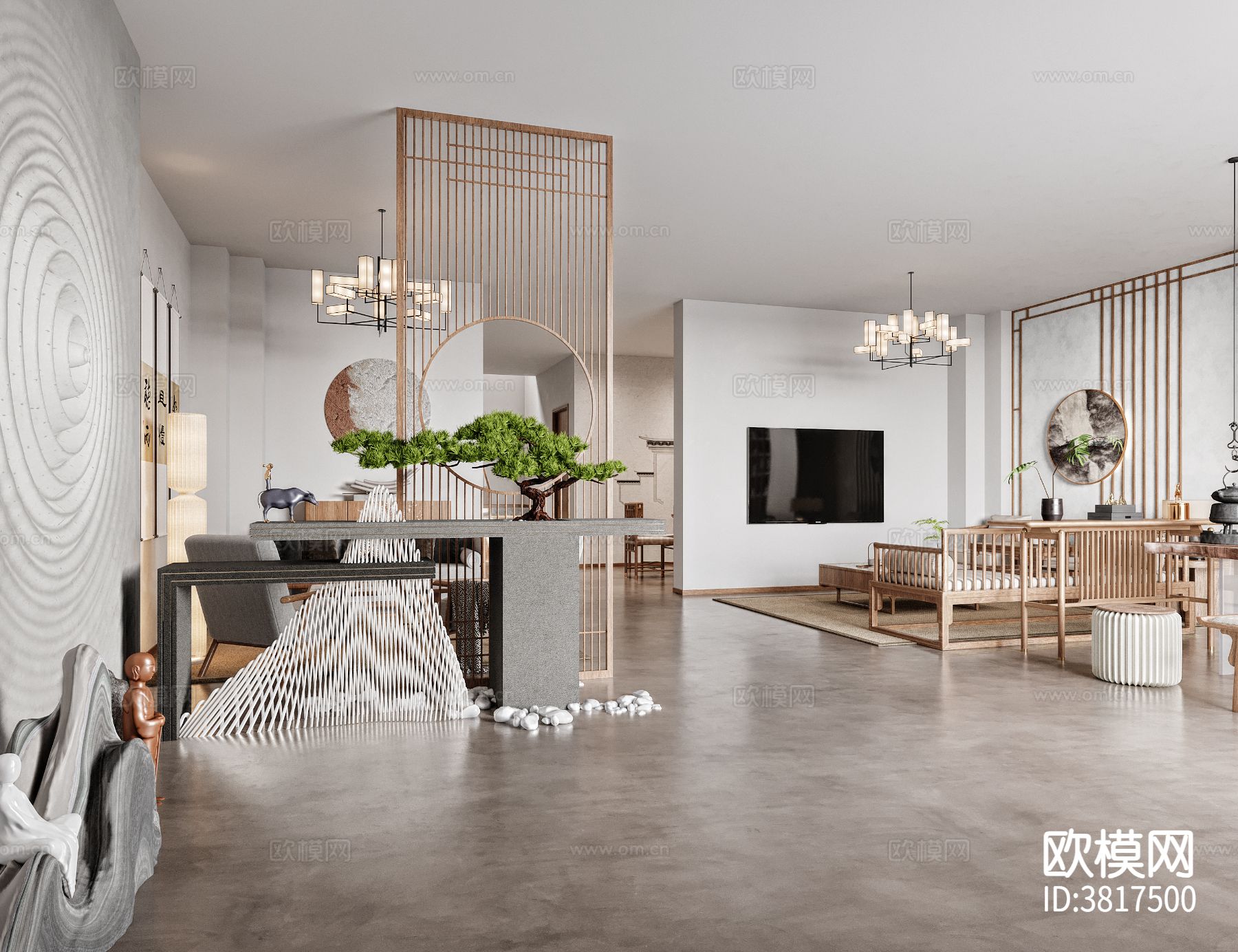 新中式平层 客餐厅装修效果图下载（渲染图5）