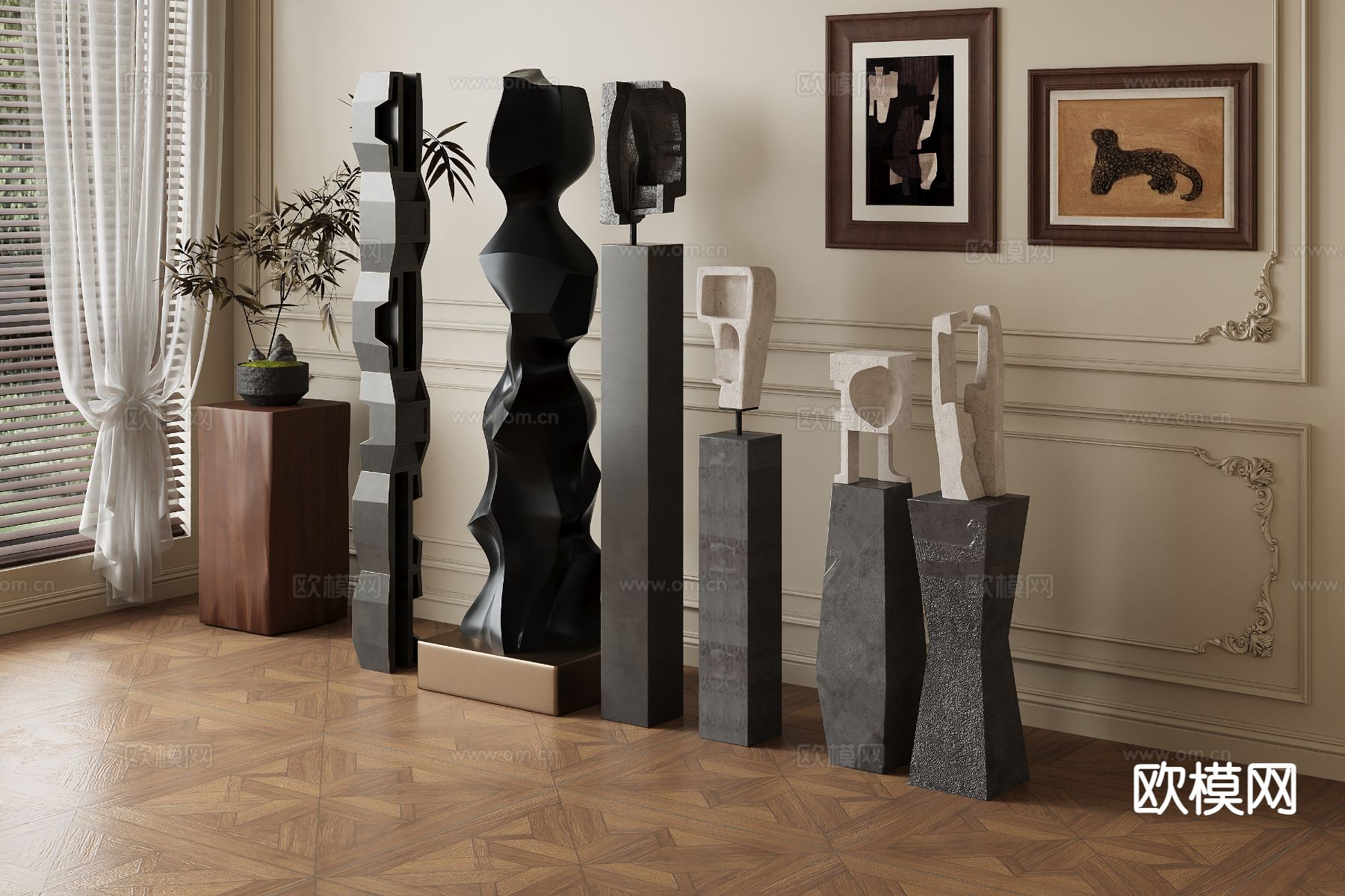 中古风抽象雕塑3d模型下载