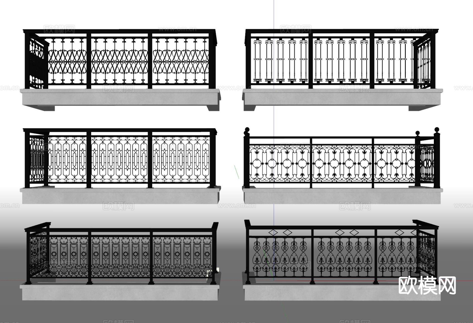 简欧栏杆 围栏 护栏su模型