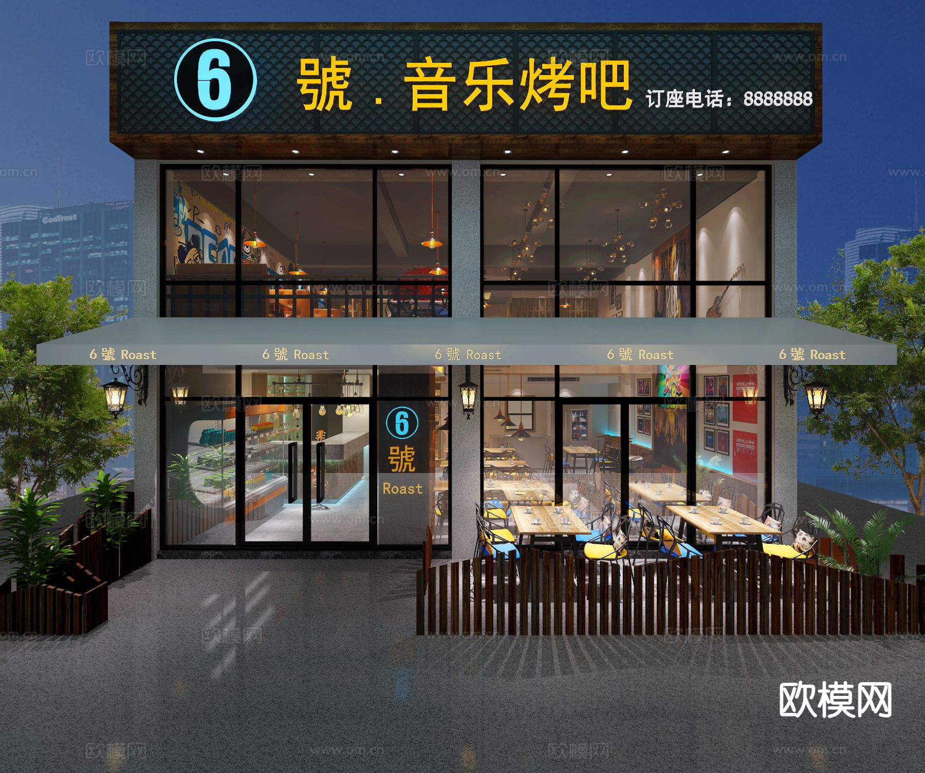 工业风西餐厅 门头3d模型下载（渲染图3）