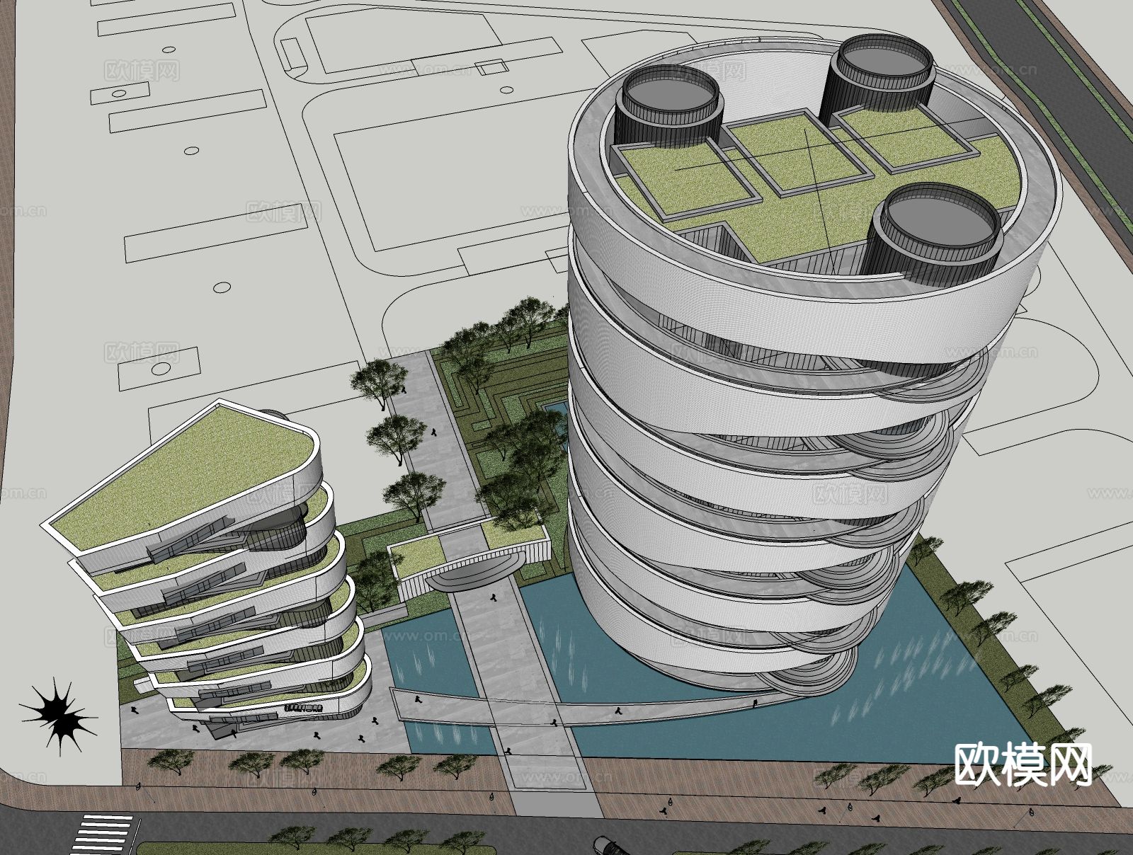 办公楼外观 商业综合体su模型