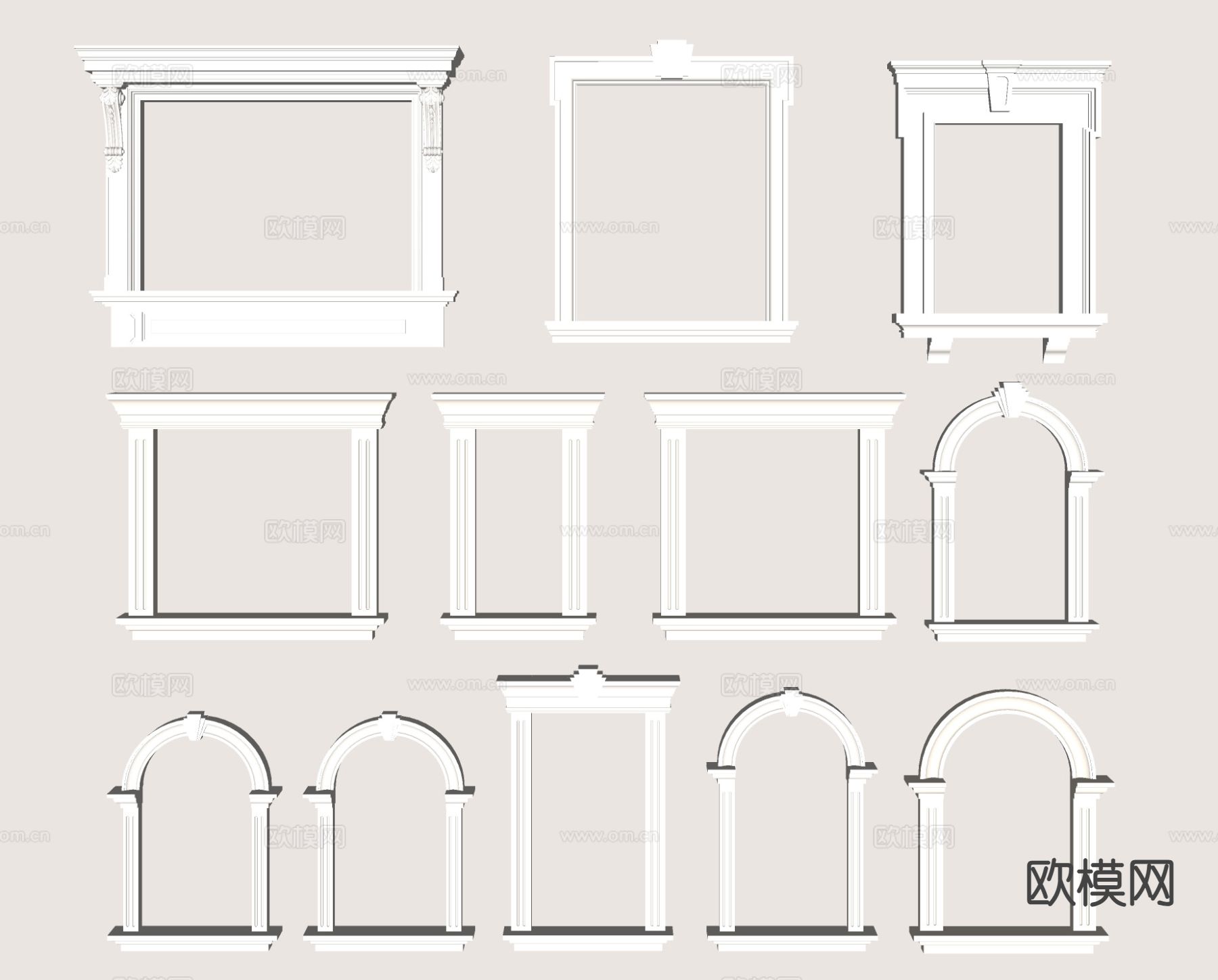 欧式窗口 窗框 窗套 垭口 拱形窗框su模型