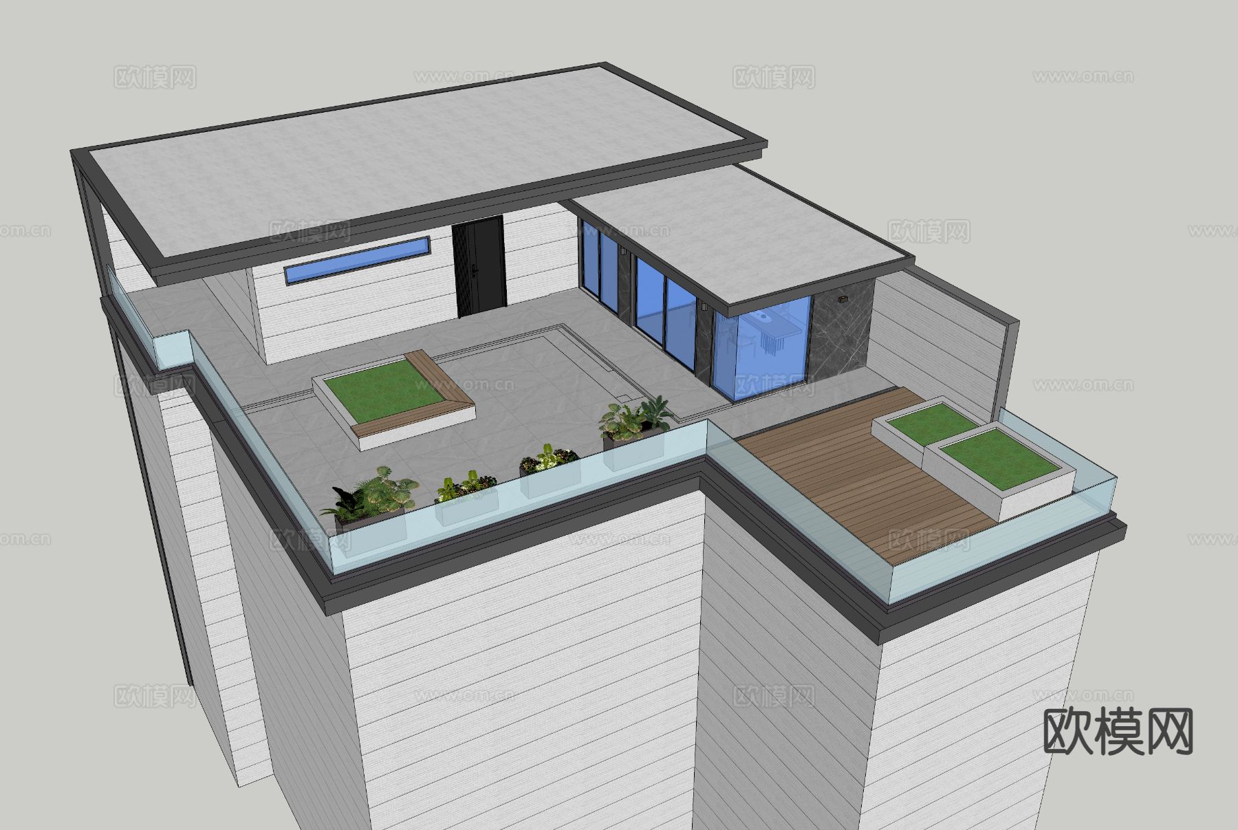 天台屋顶花园su模型