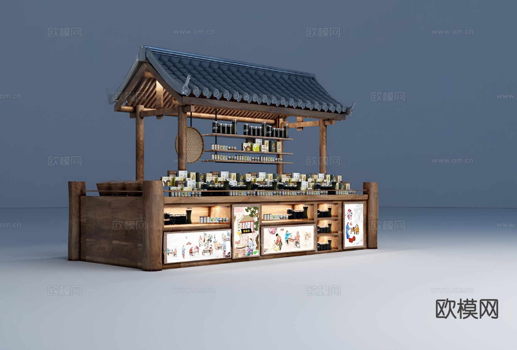 中式土特产展台 食品货柜3d模型下载