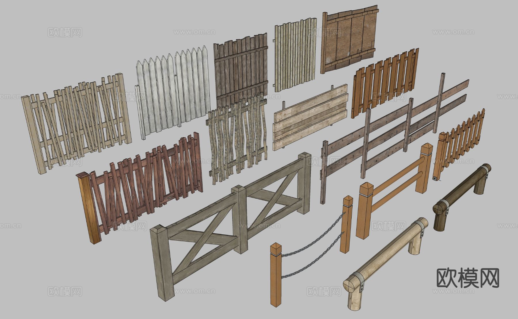 篱笆栅栏 围栏 护栏 栏杆su模型