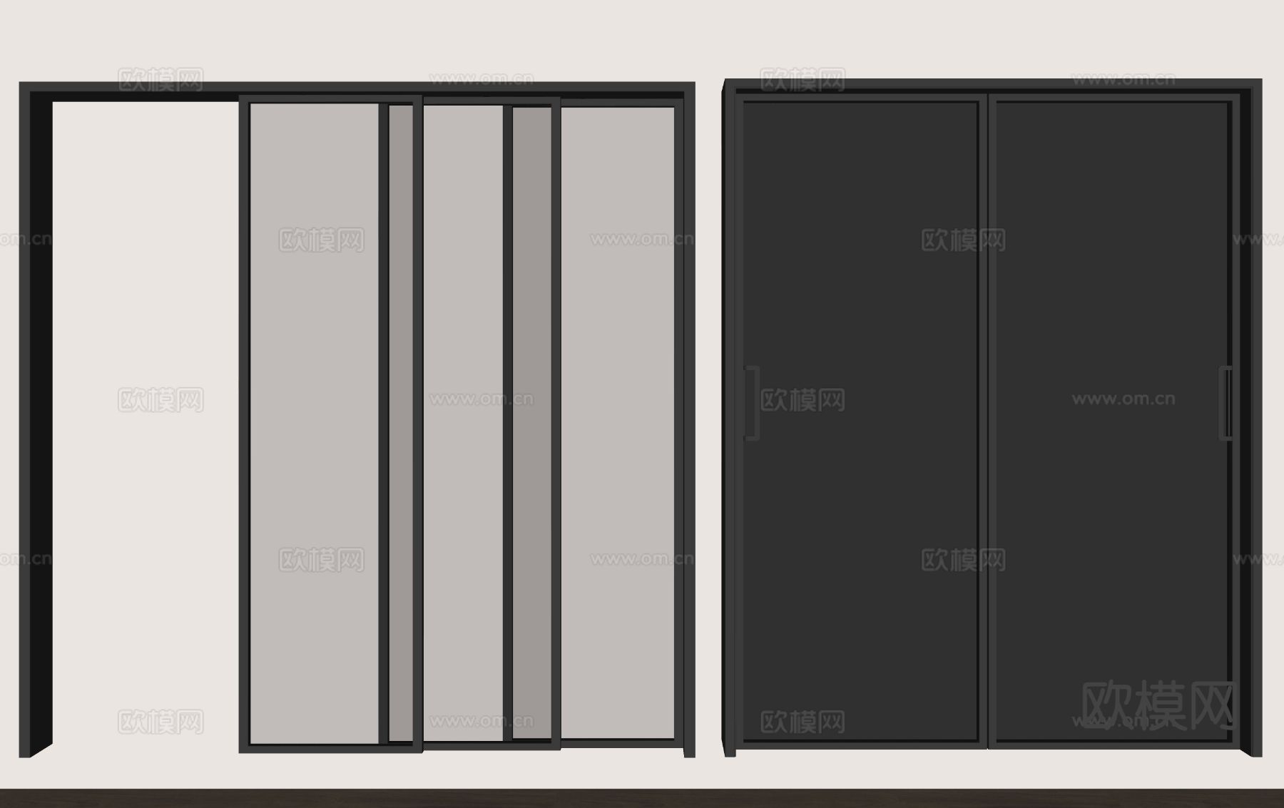 玻璃推拉门 厨卫门 玻璃门 折叠门 推拉门su模型