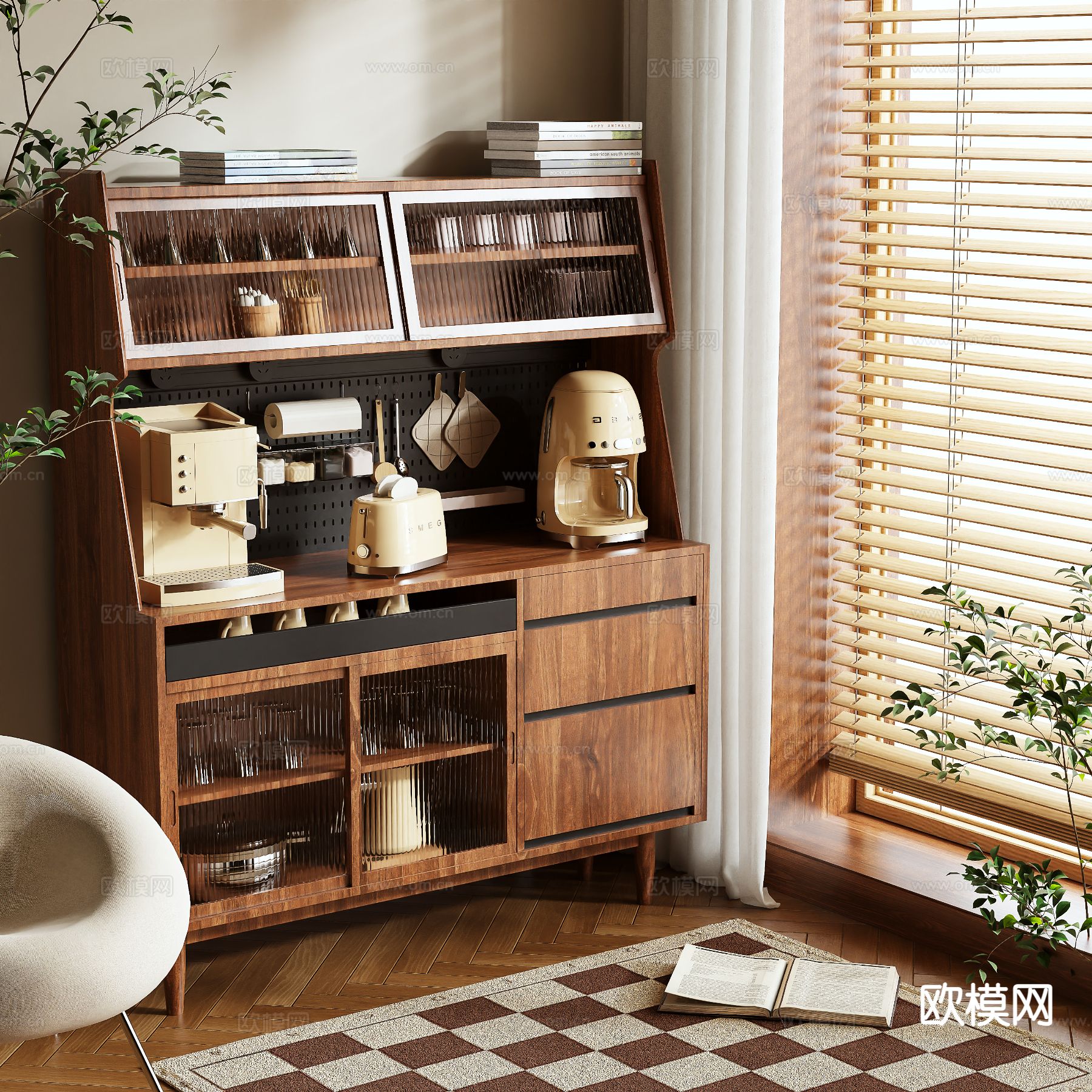 中古风餐边柜3d模型下载