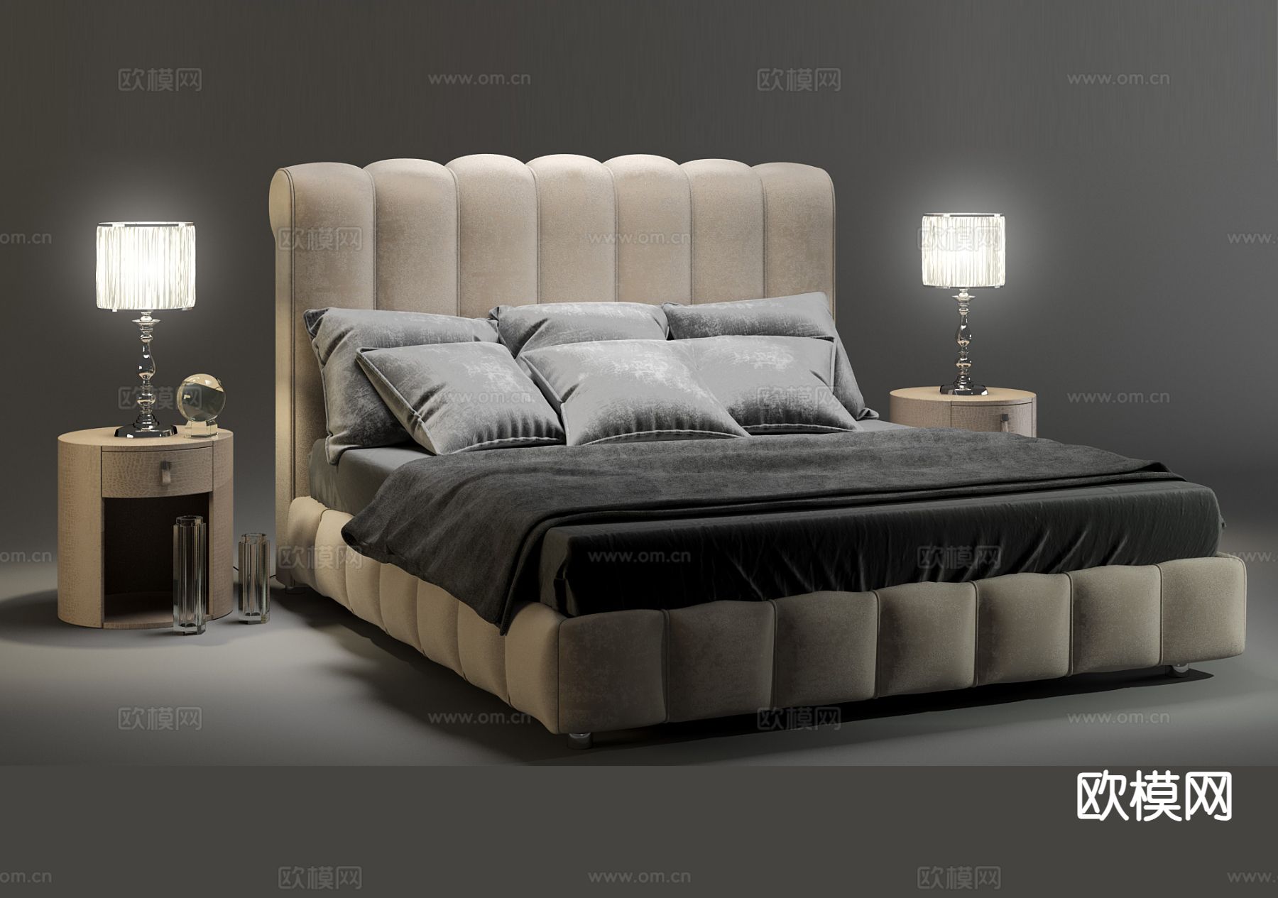 意式双人床3d模型下载（渲染图1）