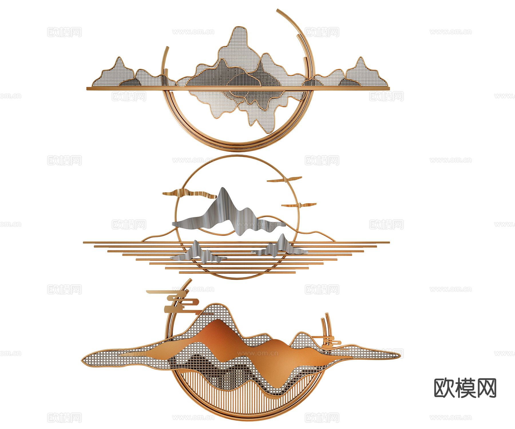 新中式墙饰 山脉挂饰su模型