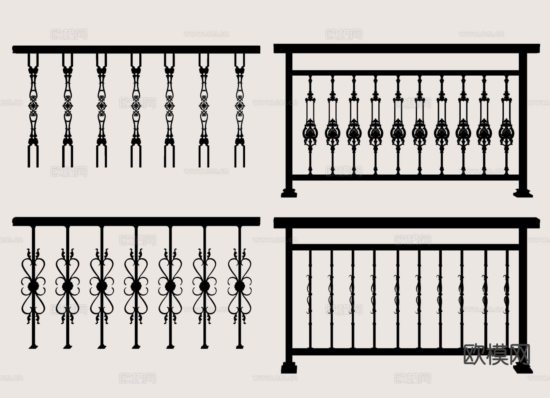美式铁艺栏杆 围栏 护栏 扶手su模型下载（渲染图1）