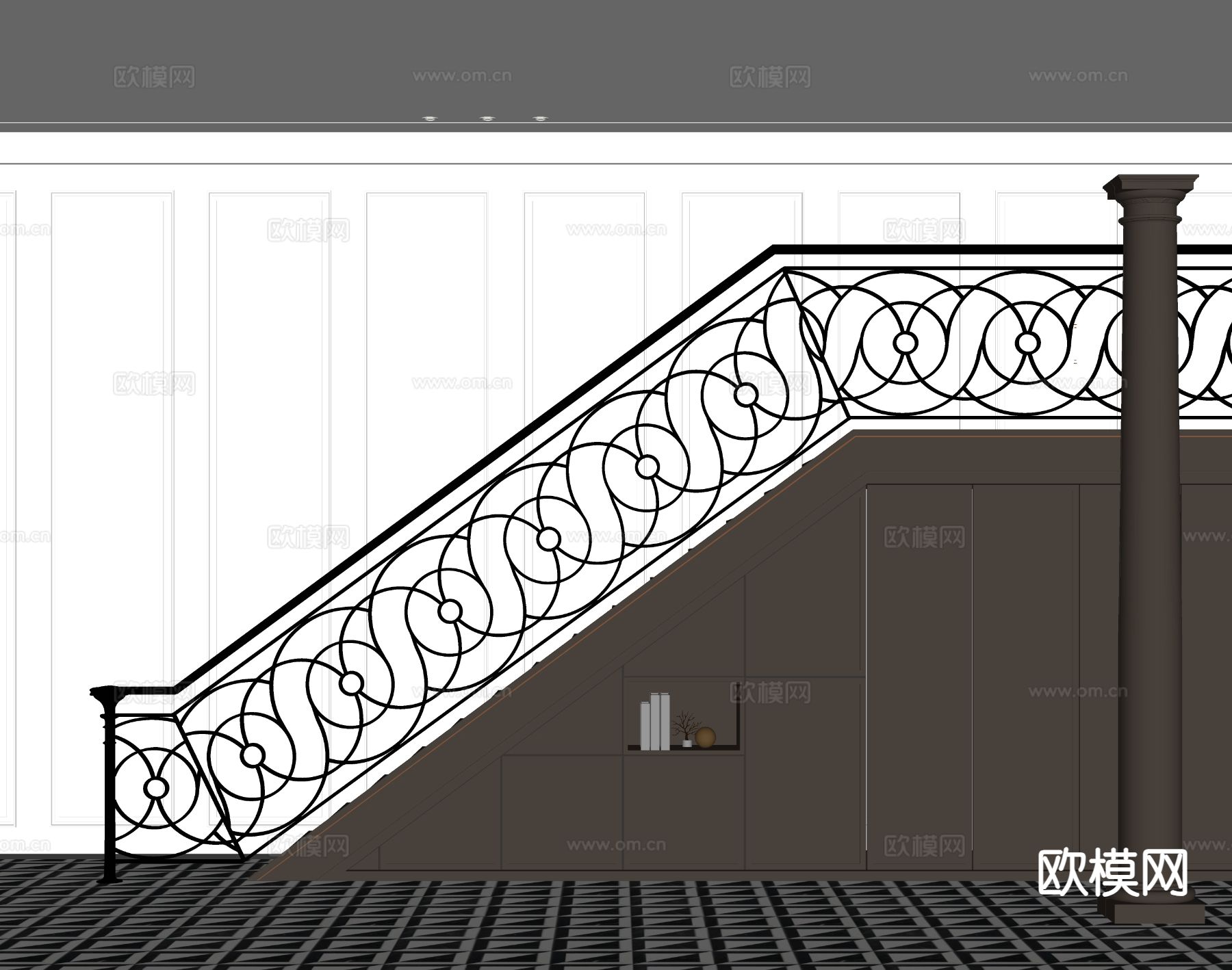 欧式铁艺楼梯 楼梯栏杆su模型