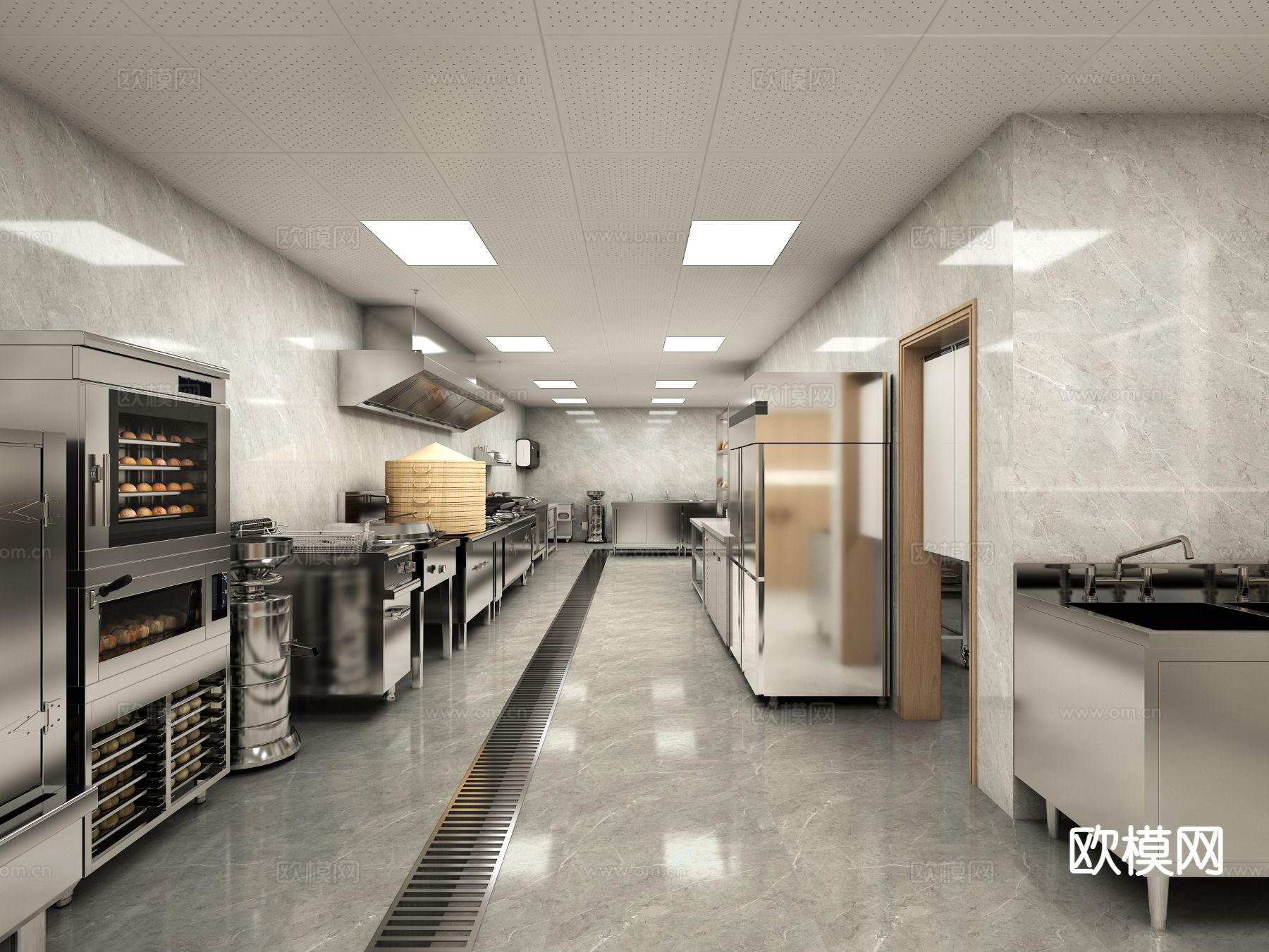 现代后厨 中央厨房3d模型下载（渲染图3）
