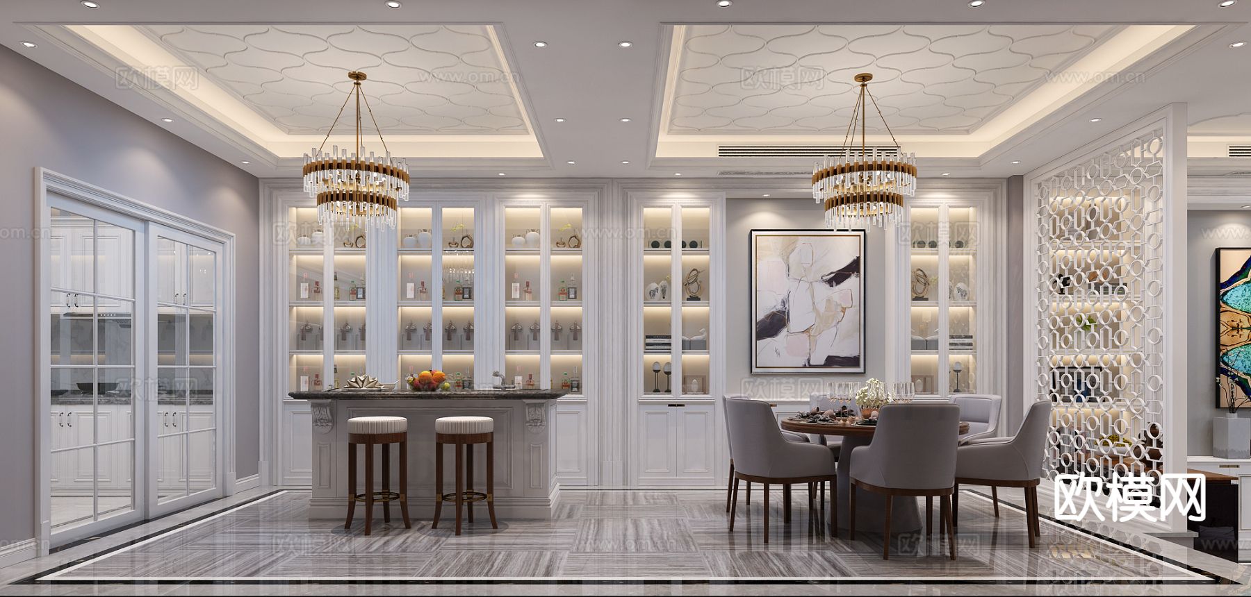 欧式客餐厅3d模型下载（渲染图2）