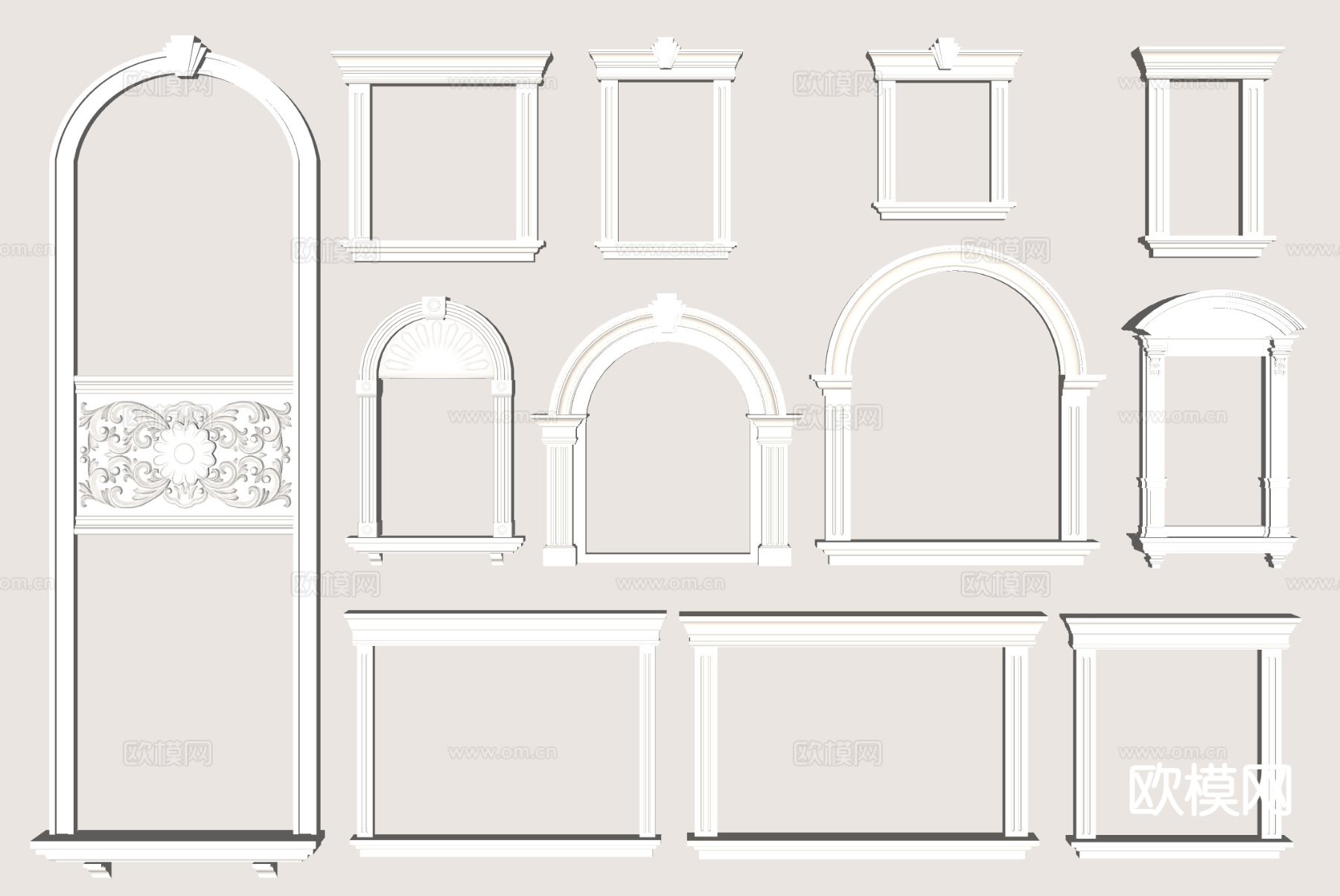 欧式窗口 窗框 窗套 垭口 拱形窗框su模型