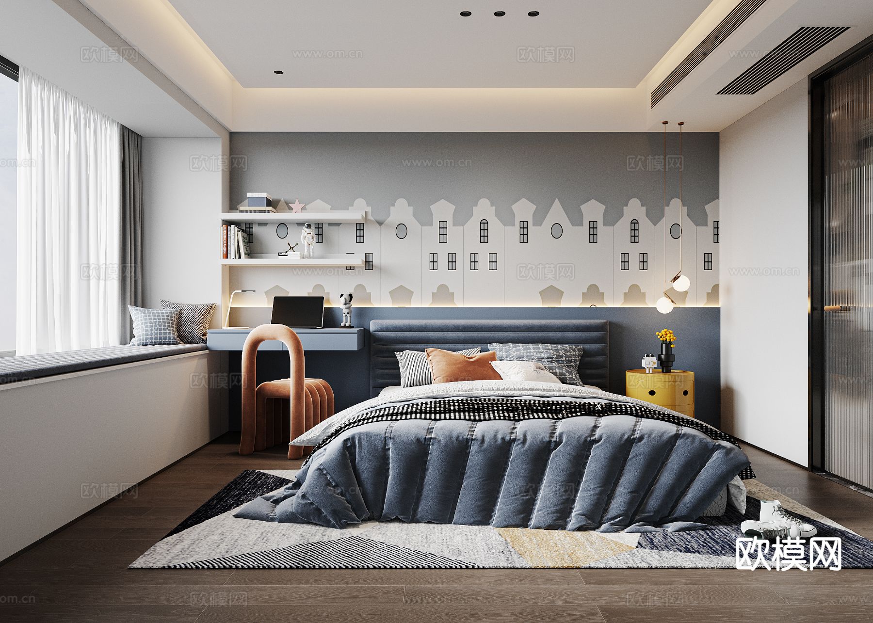 现代儿童房 男孩房 小孩房3d模型下载（渲染图1）