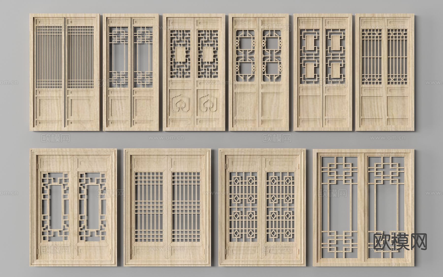 中式双开门 平开门 木门3d模型