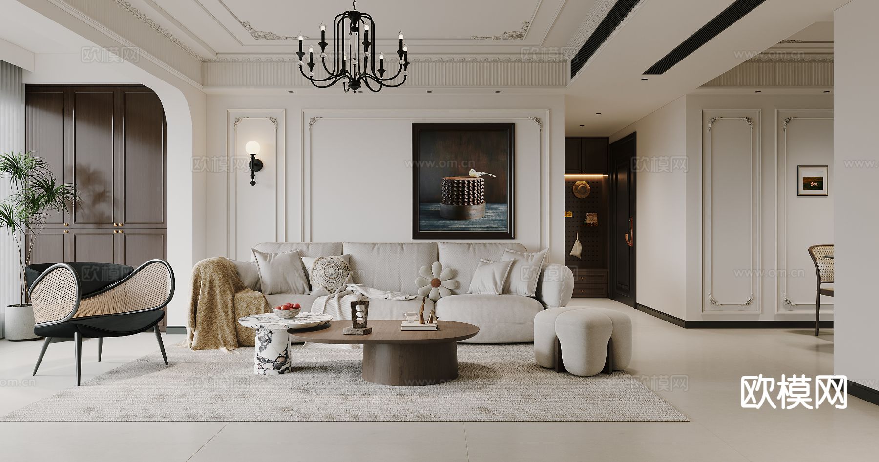 美式客餐厅3d模型下载（渲染图1）