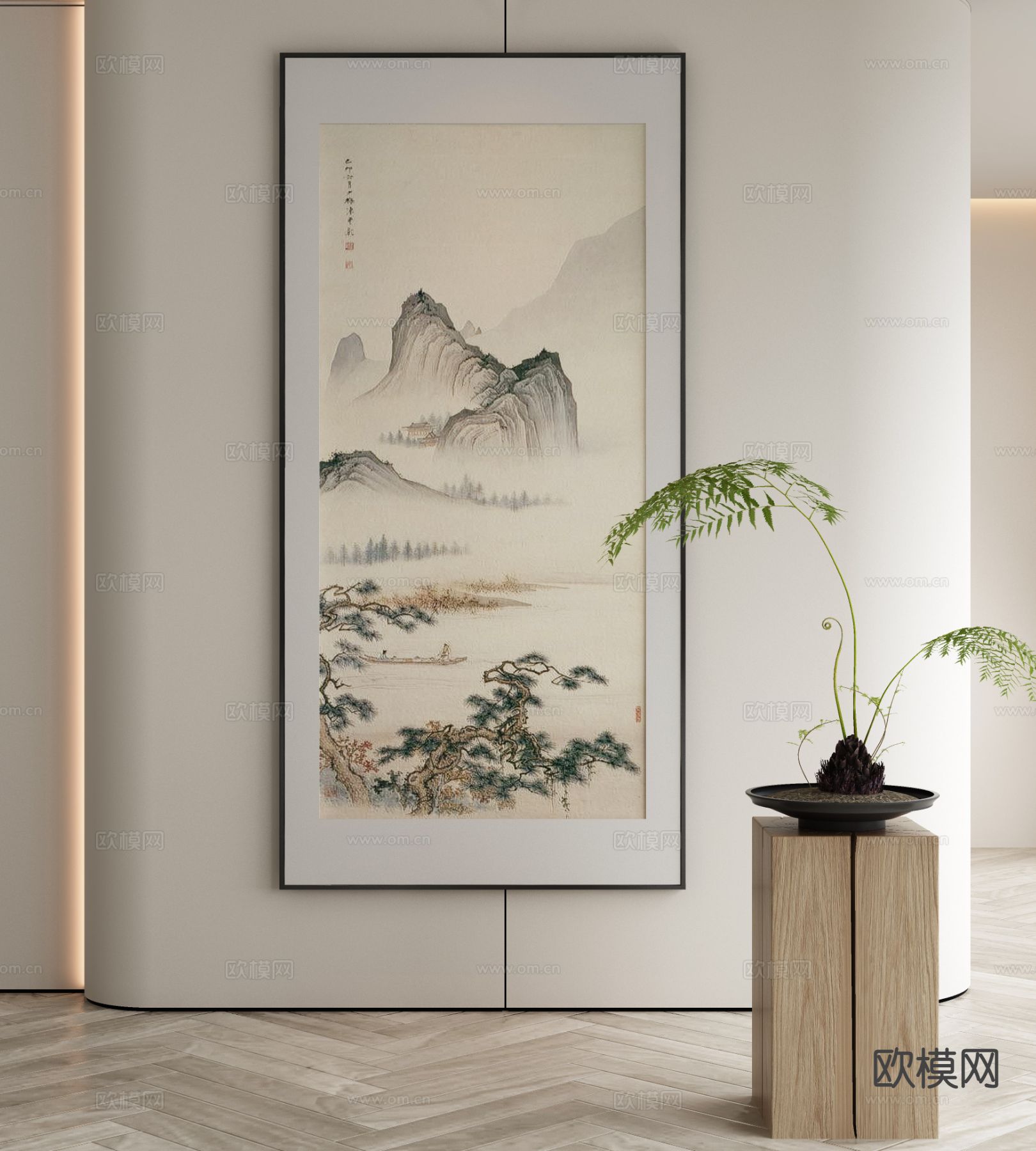 新中式山水画 装饰画3d模型