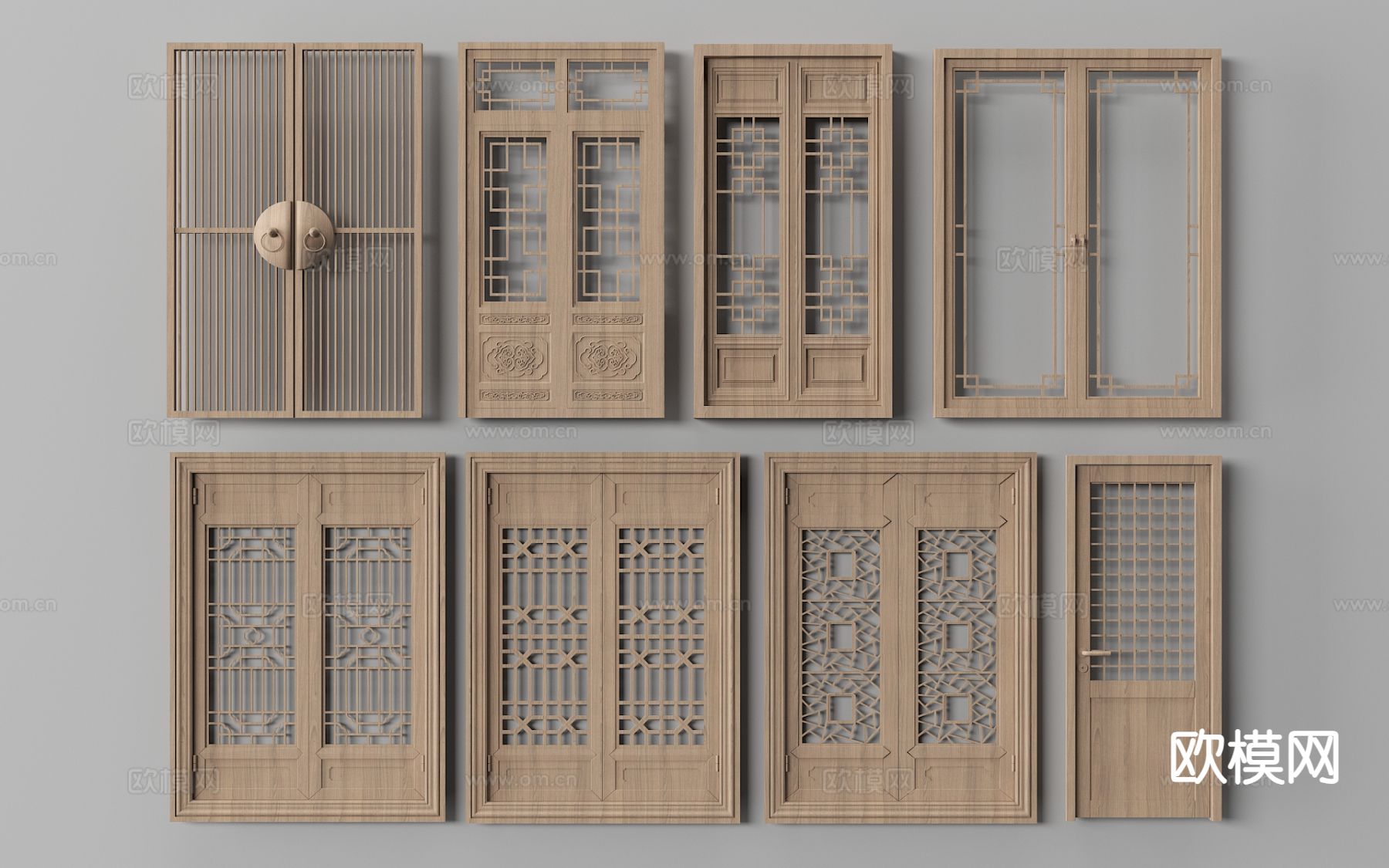 中式双开门 平开门 木门3d模型