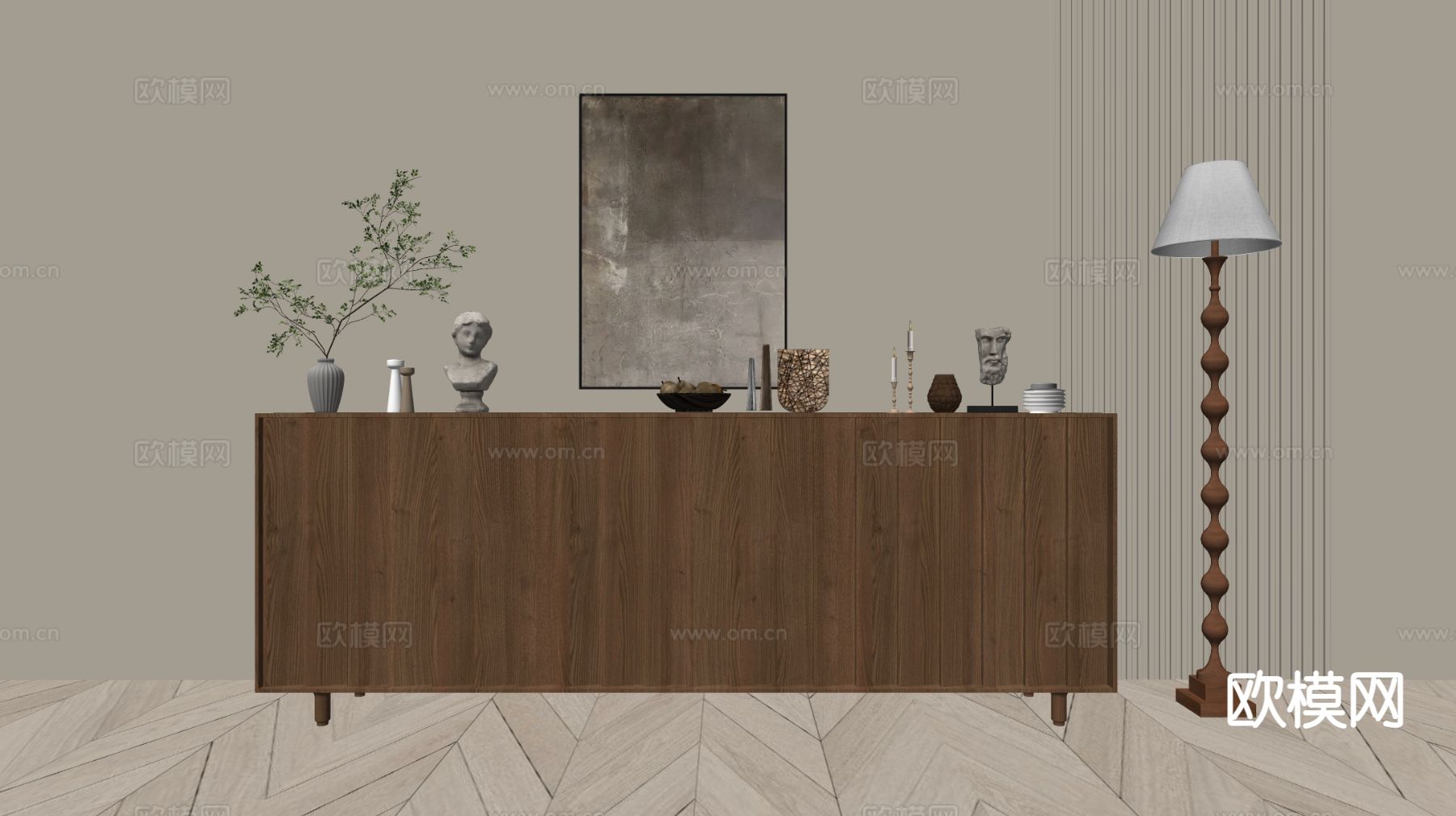 原木风玄关柜 边柜su模型下载（渲染图1）