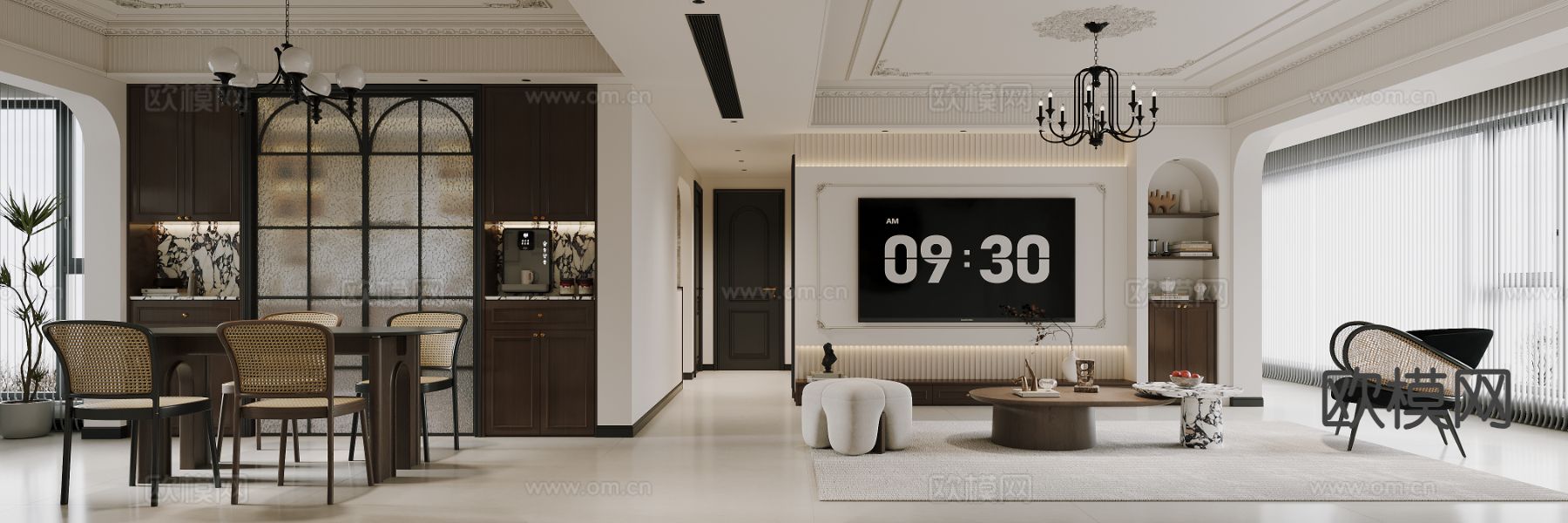 美式客餐厅3d模型下载（渲染图2）