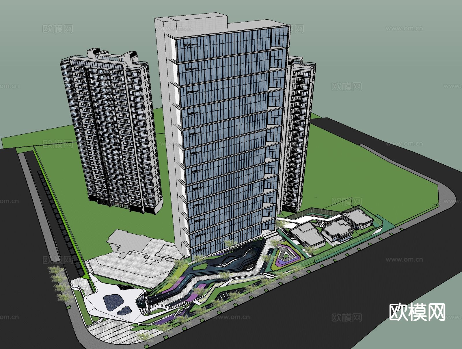 办公楼外观 商业综合体su模型