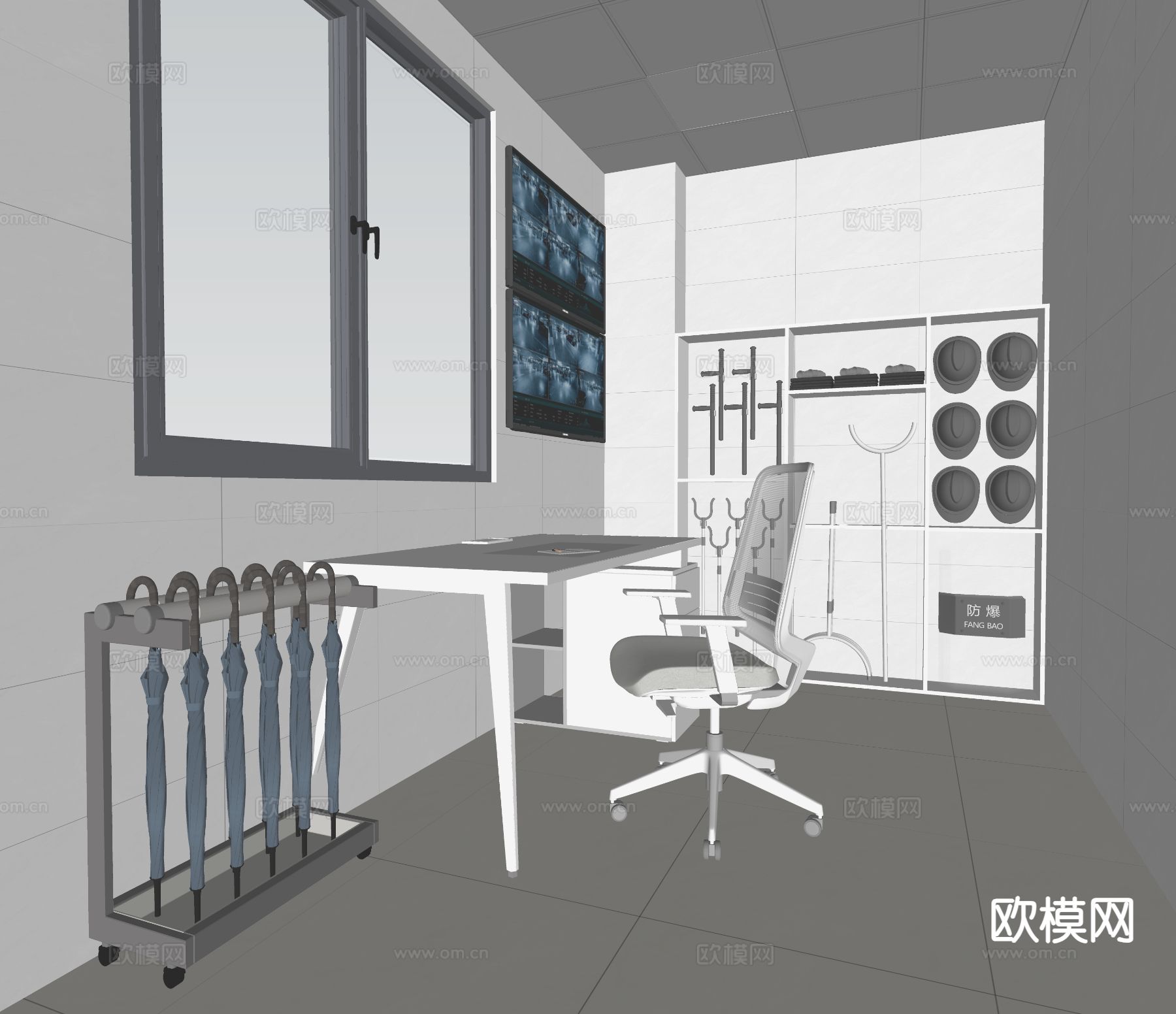 现代保安室 保卫室 监控室su模型