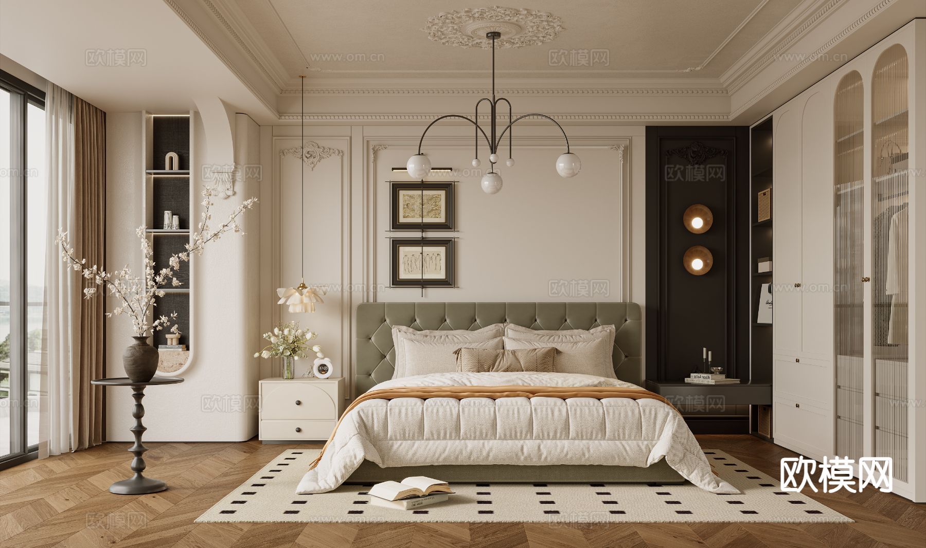 法式卧室 主卧3d模型下载（渲染图1）