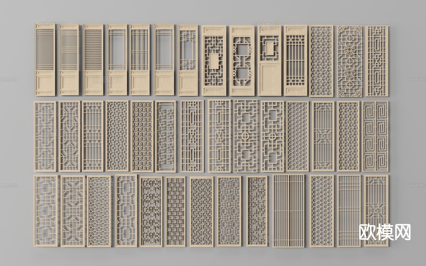中式镂空隔断 木隔断3d模型