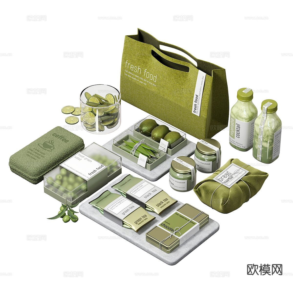 现代茶叶 茶包 奶茶 水果 食物 包装摆件3d模型