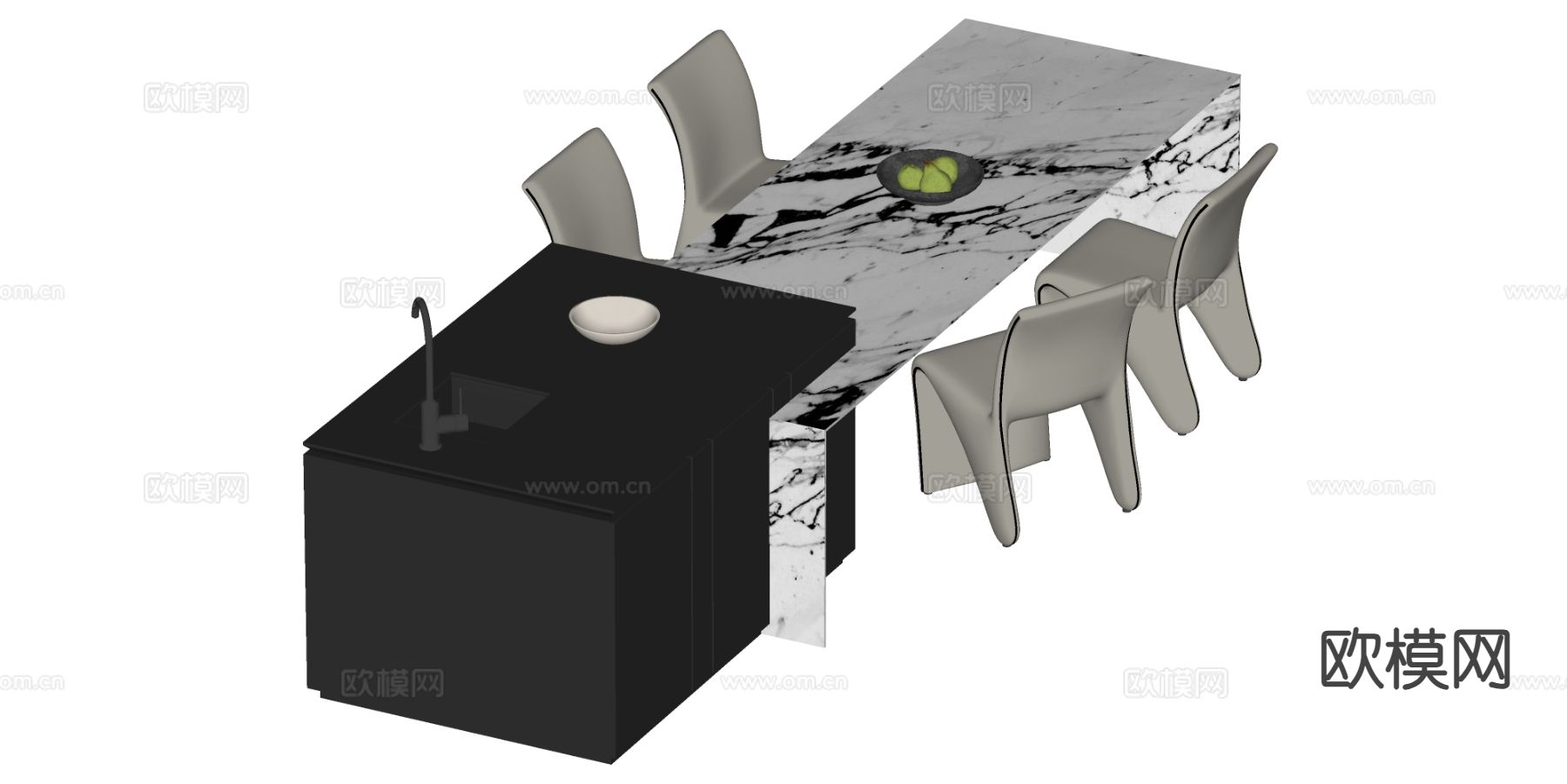 岛台餐桌椅 大理石餐桌su模型