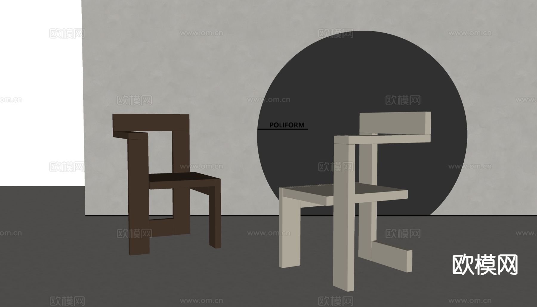 poliform现代餐椅 单椅 皮革餐椅su模型
