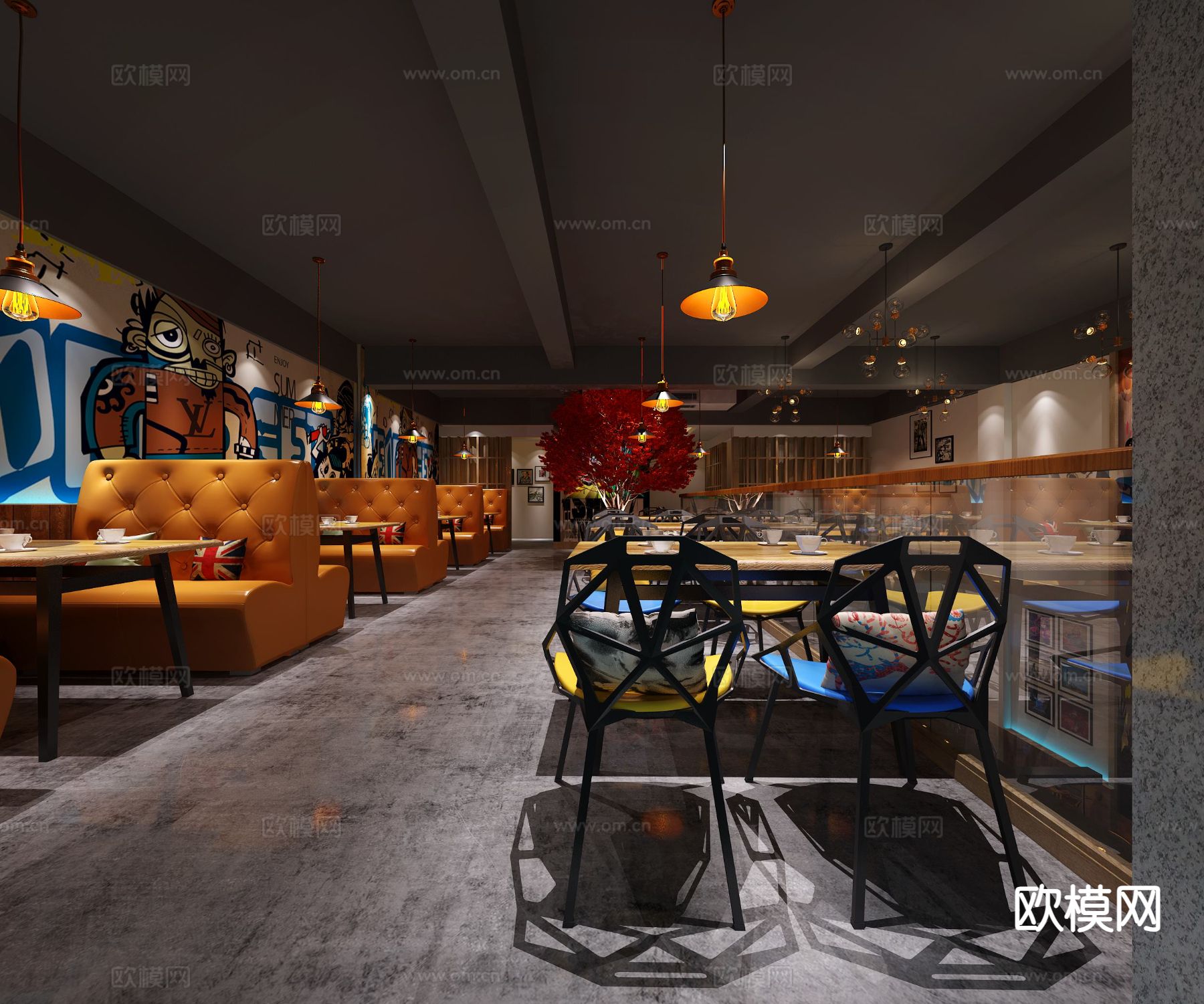 工业风西餐厅 门头3d模型下载（渲染图1）