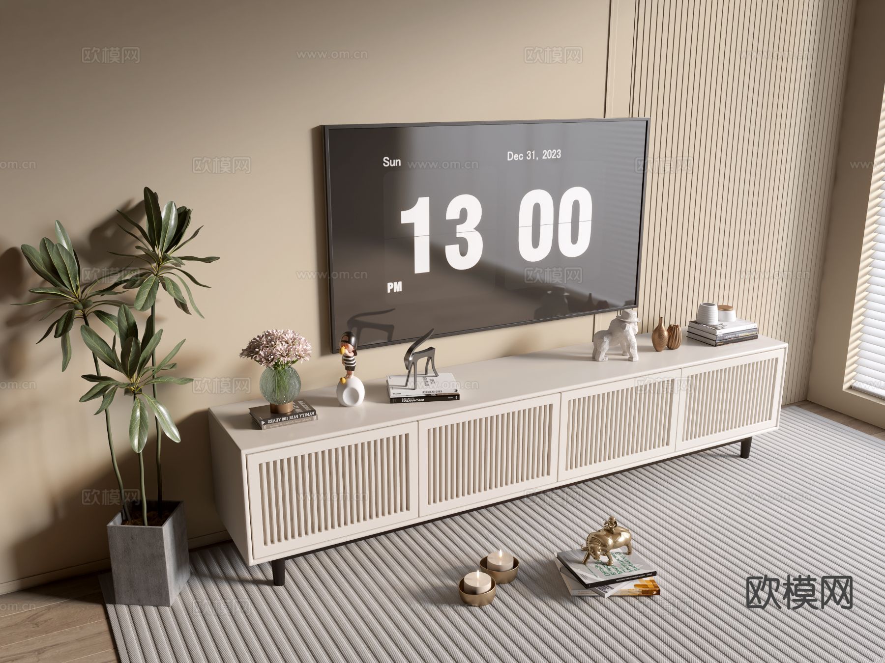 奶油风电视柜3d模型下载