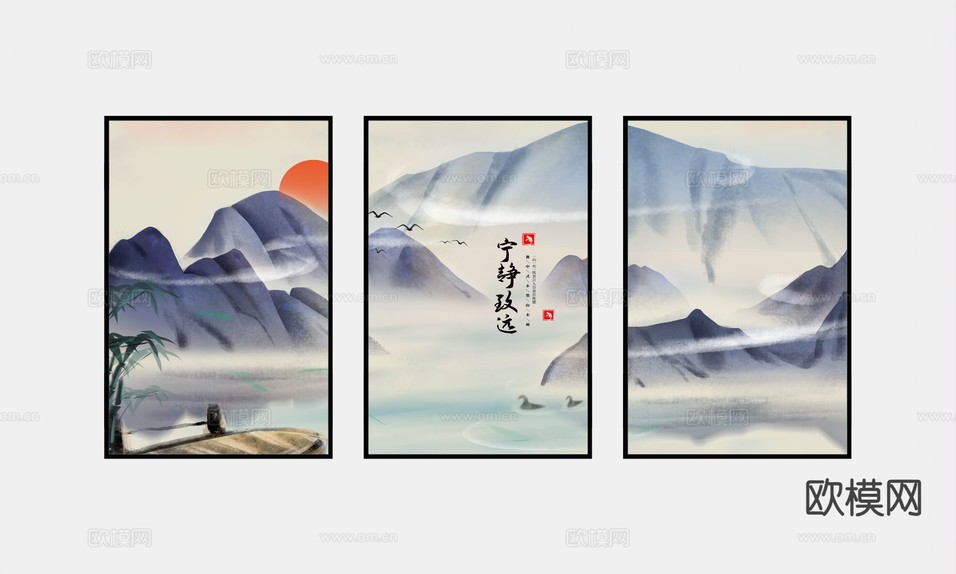 中式禅意挂画 装饰画3d模型下载