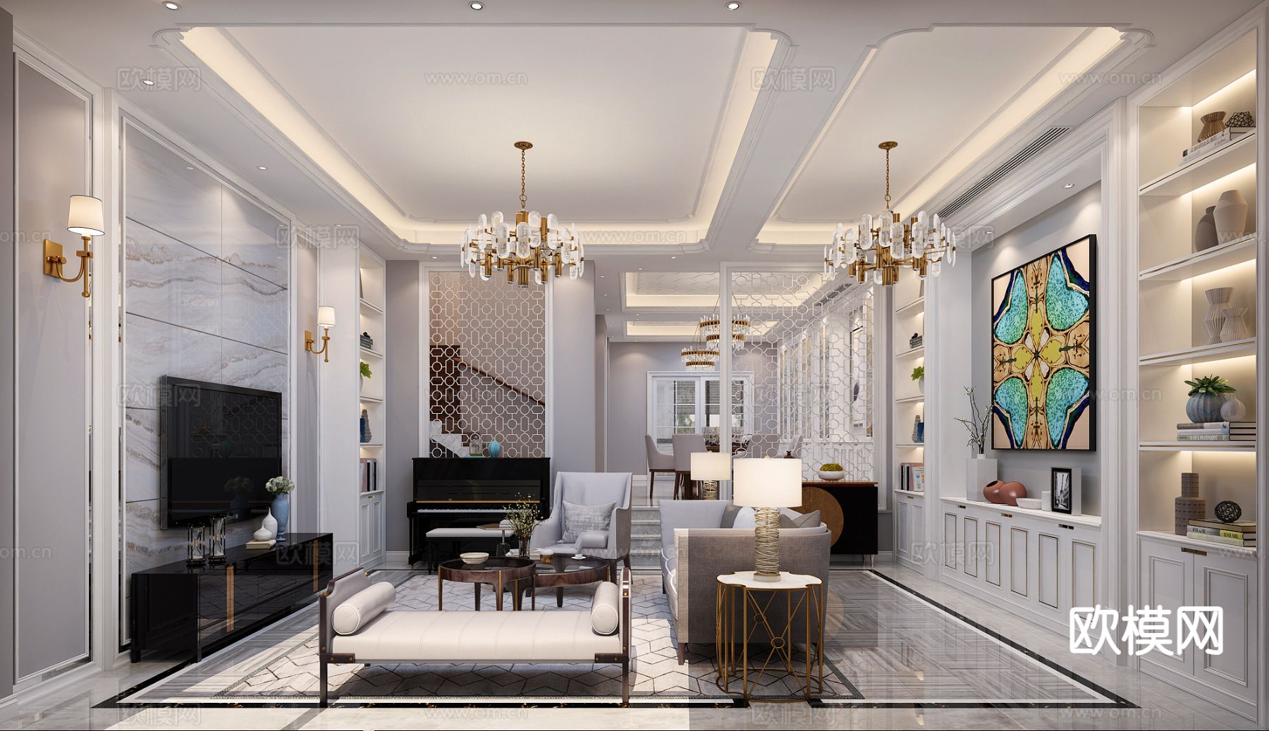 欧式客餐厅3d模型下载（渲染图1）