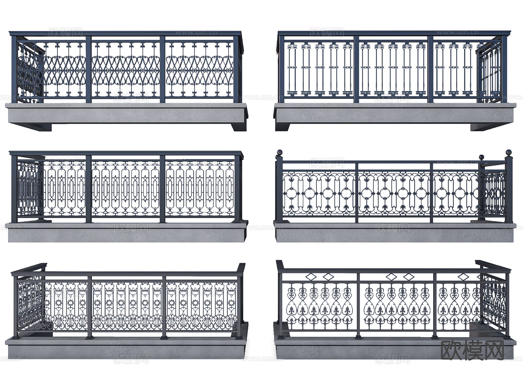 简欧铁艺栏杆 围栏 扶手 防护栏 阳台栏杆3d模型下载