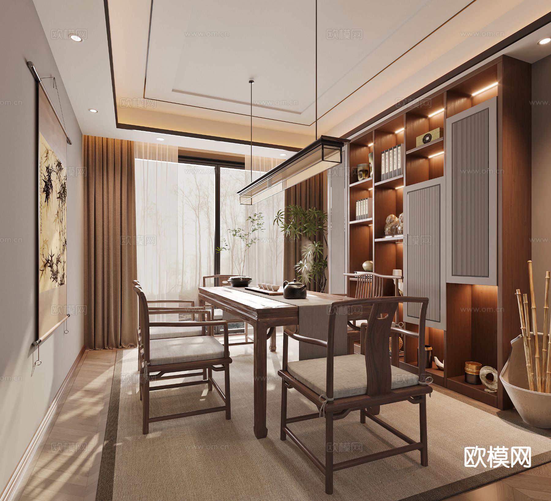 新中式书房3d模型下载