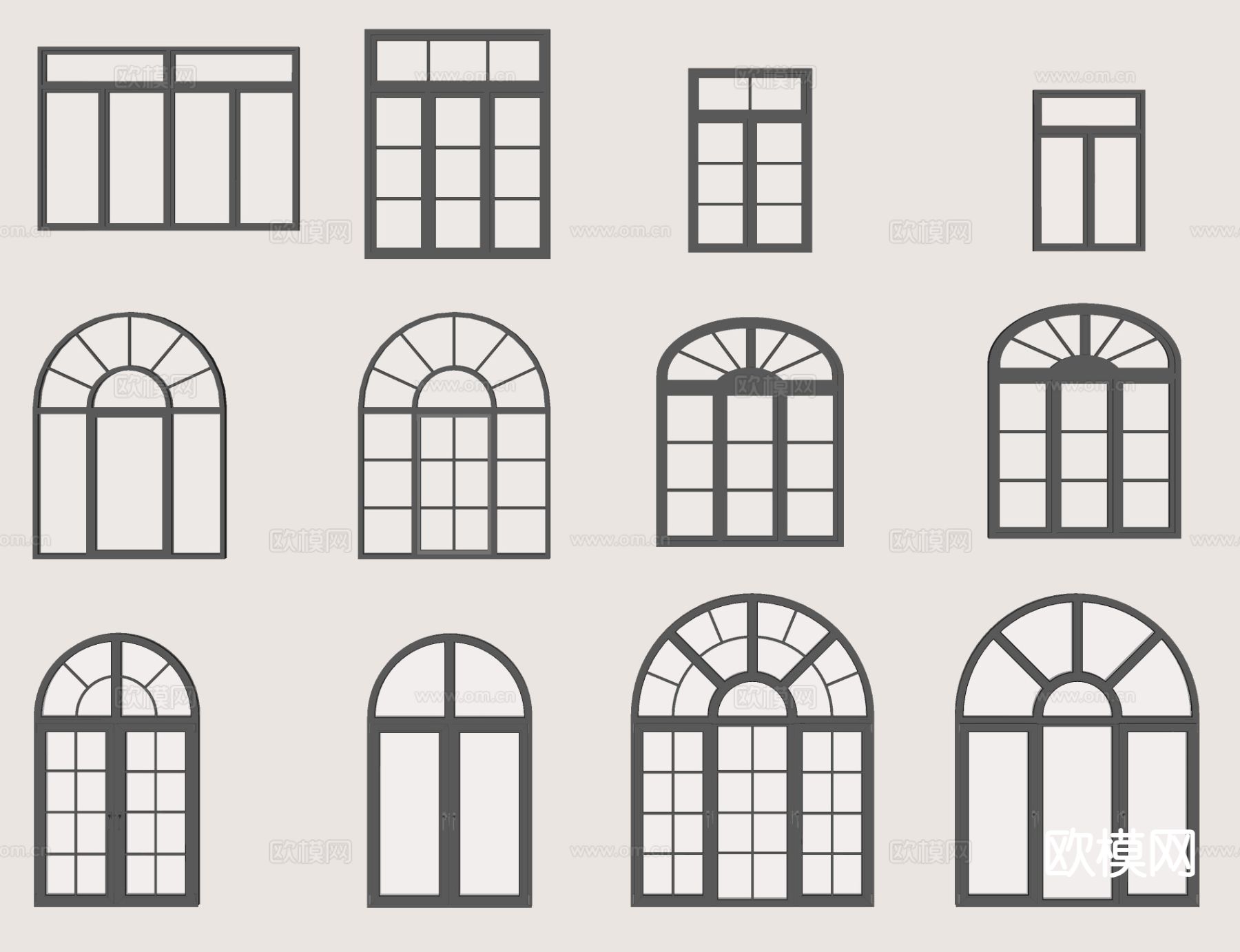 欧式窗户 拱形窗 单开窗 平开窗 落地窗su模型