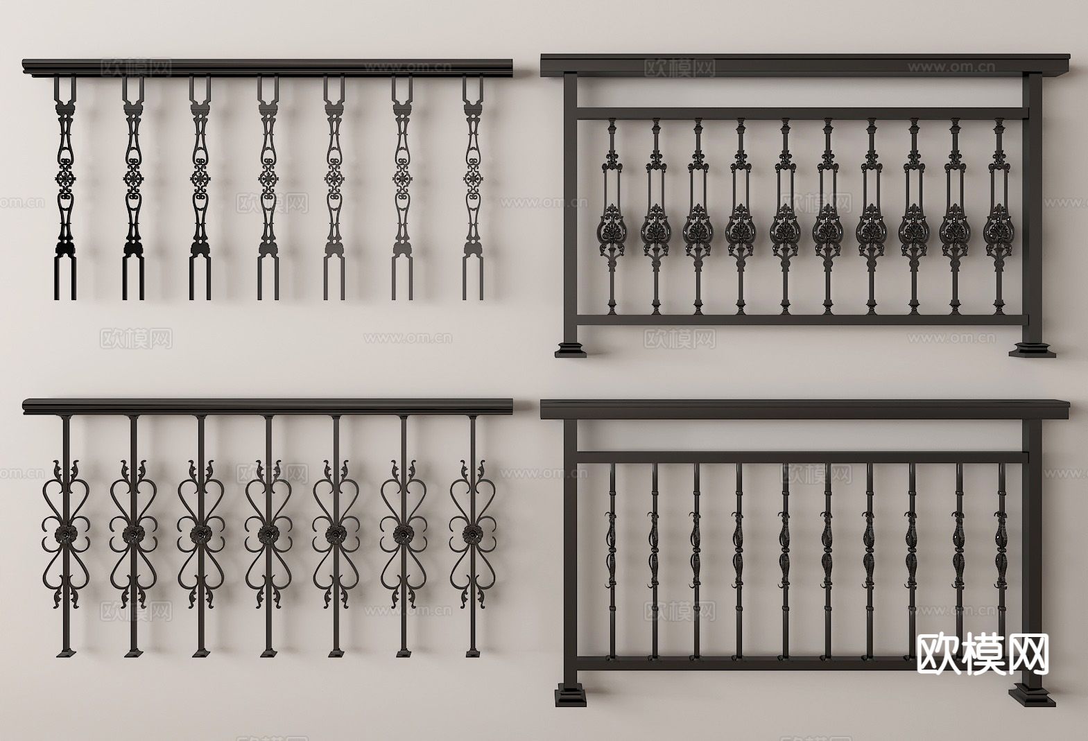 美式护栏 楼梯扶手  铁艺栏杆 围栏 护栏3d模型