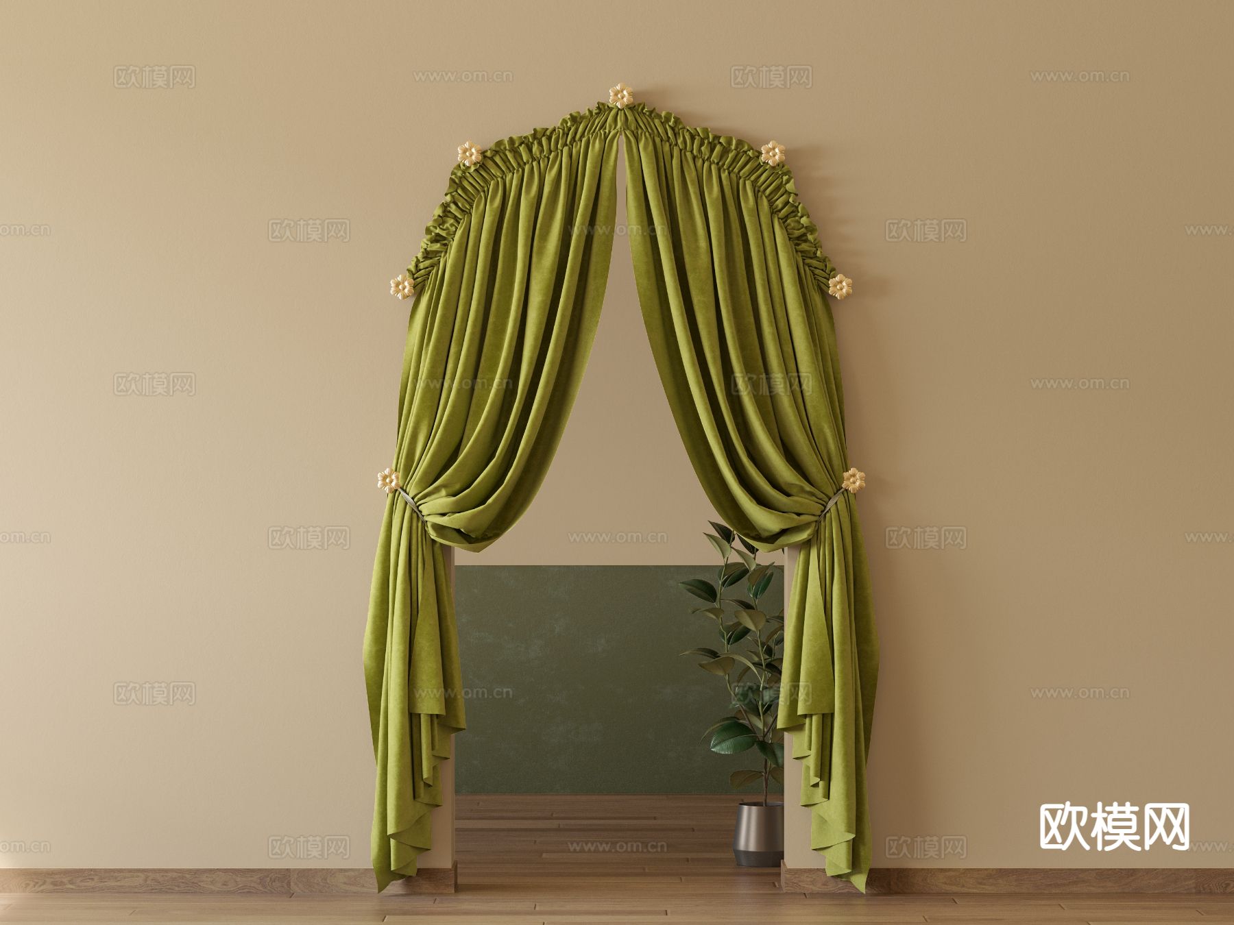 穹顶窗帘 拱门帘 弧形窗帘3d模型下载