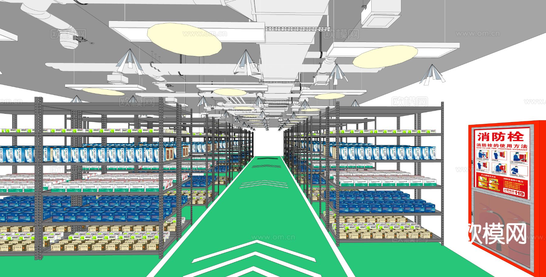 现代仓库 仓储货架su模型