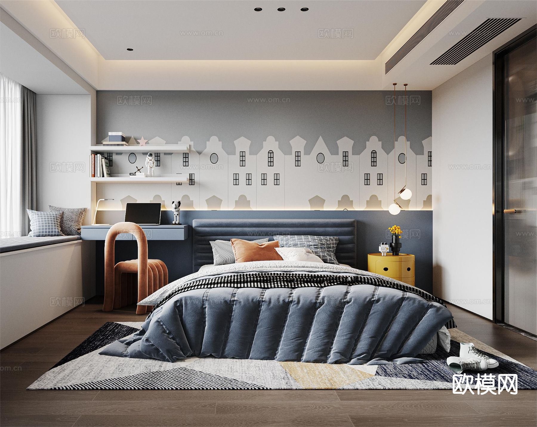 现代儿童房 男孩房 小孩房3d模型下载（渲染图2）