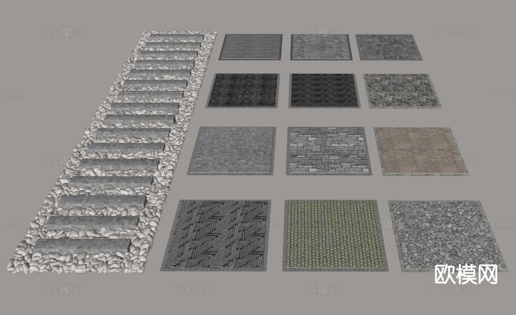 汀步 铺地石板 园路铺装su模型