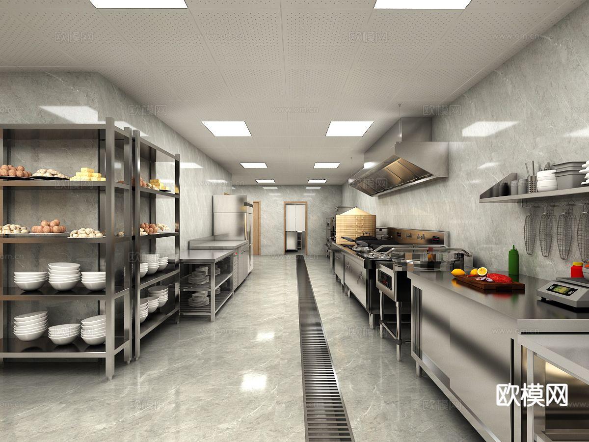 现代后厨 中央厨房3d模型下载（渲染图1）