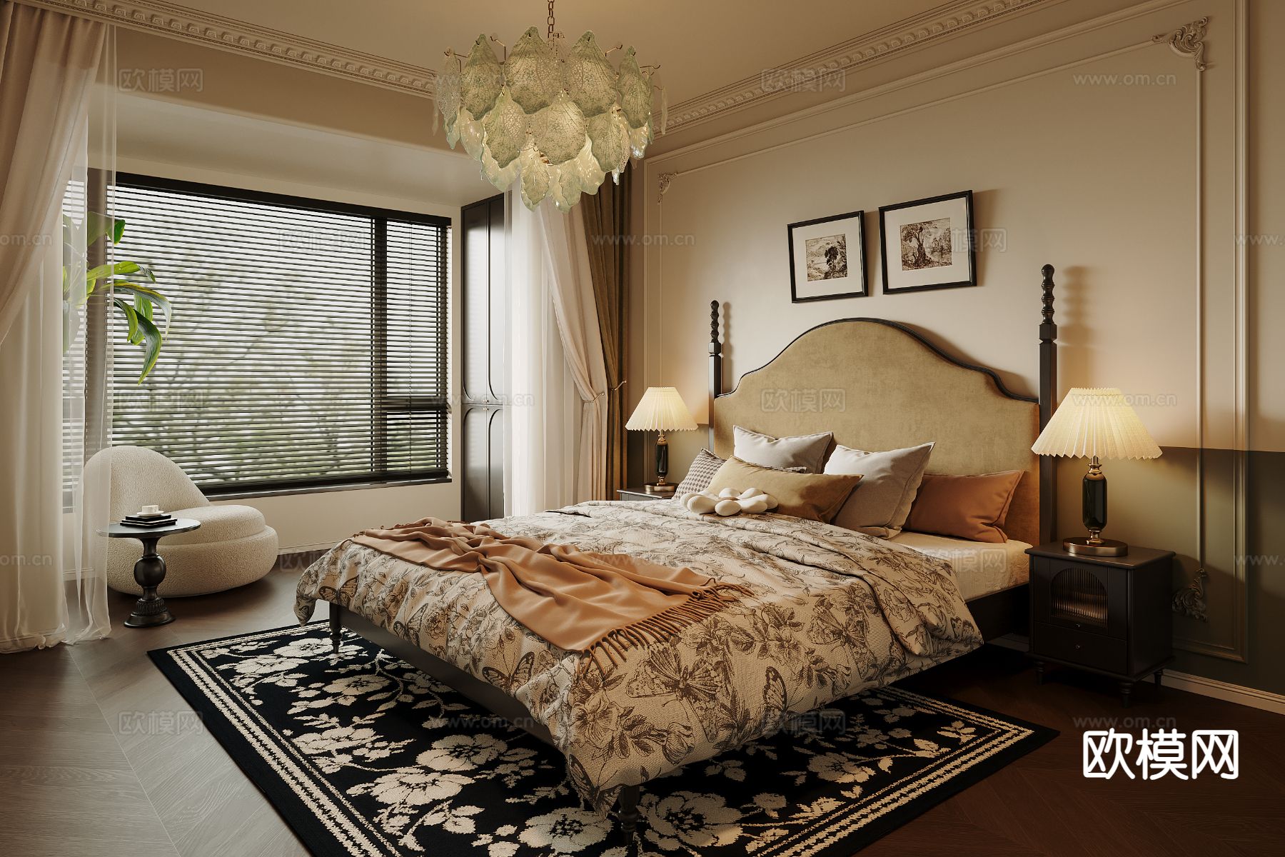 法式复古卧室 主卧3d模型下载