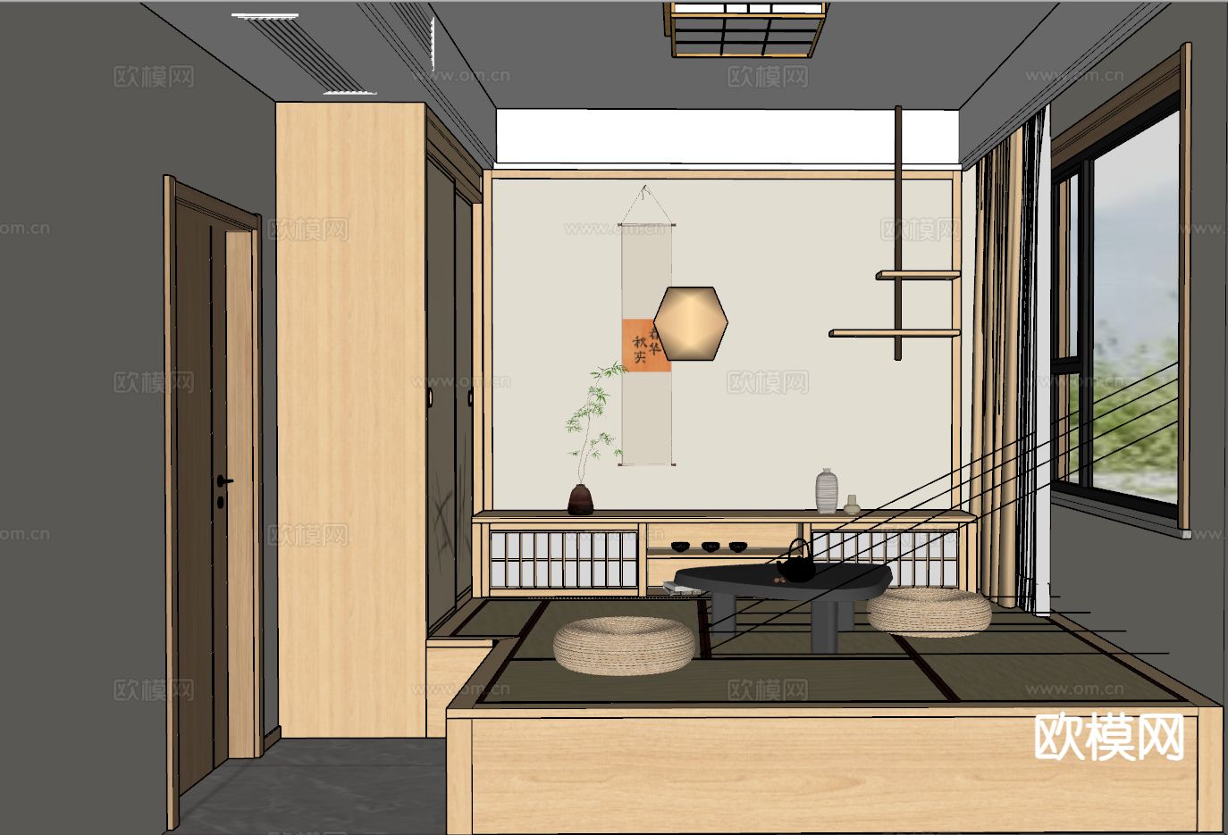 日式茶室 榻榻米茶室su模型